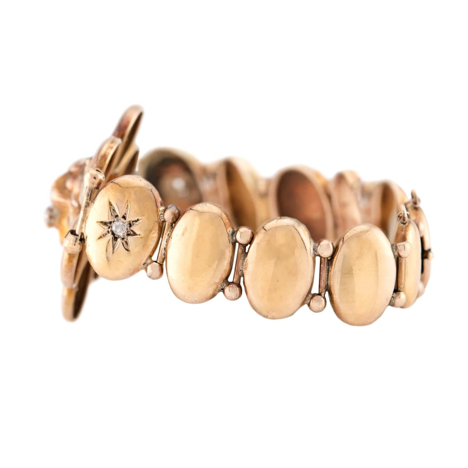 Victorian 14k Diamond and Ruby Lion Button Bracelet