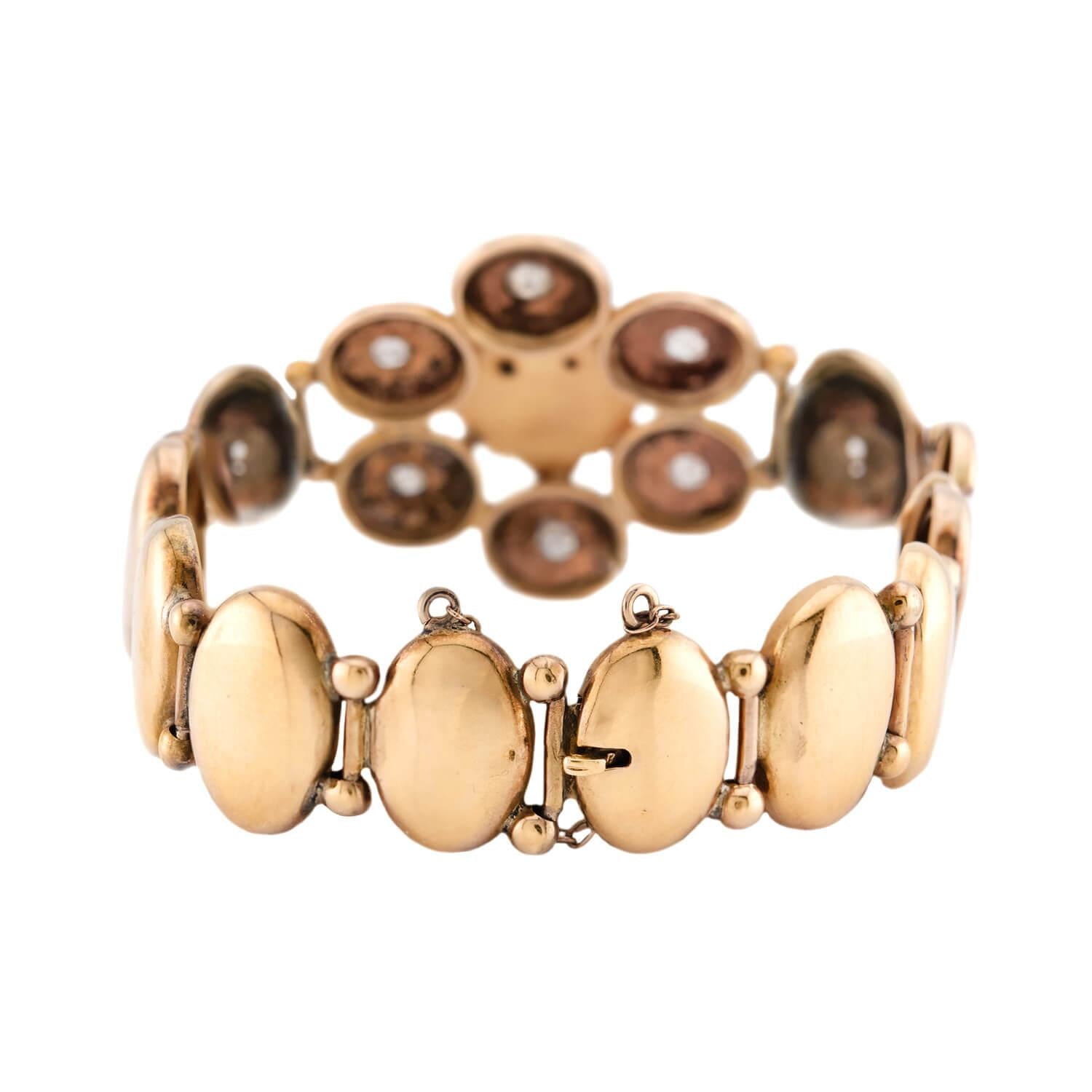 Victorian 14k Diamond and Ruby Lion Button Bracelet