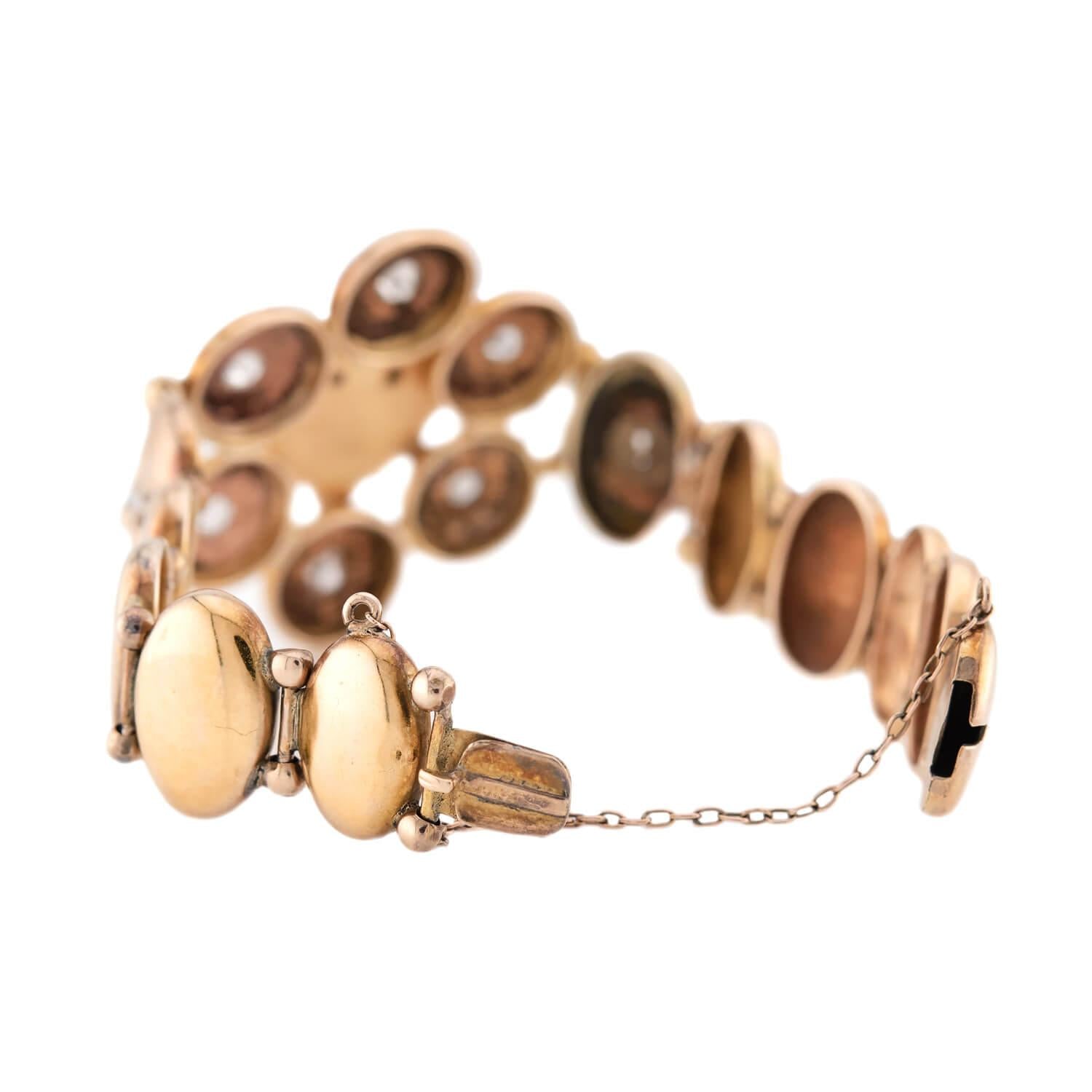 Victorian 14k Diamond and Ruby Lion Button Bracelet