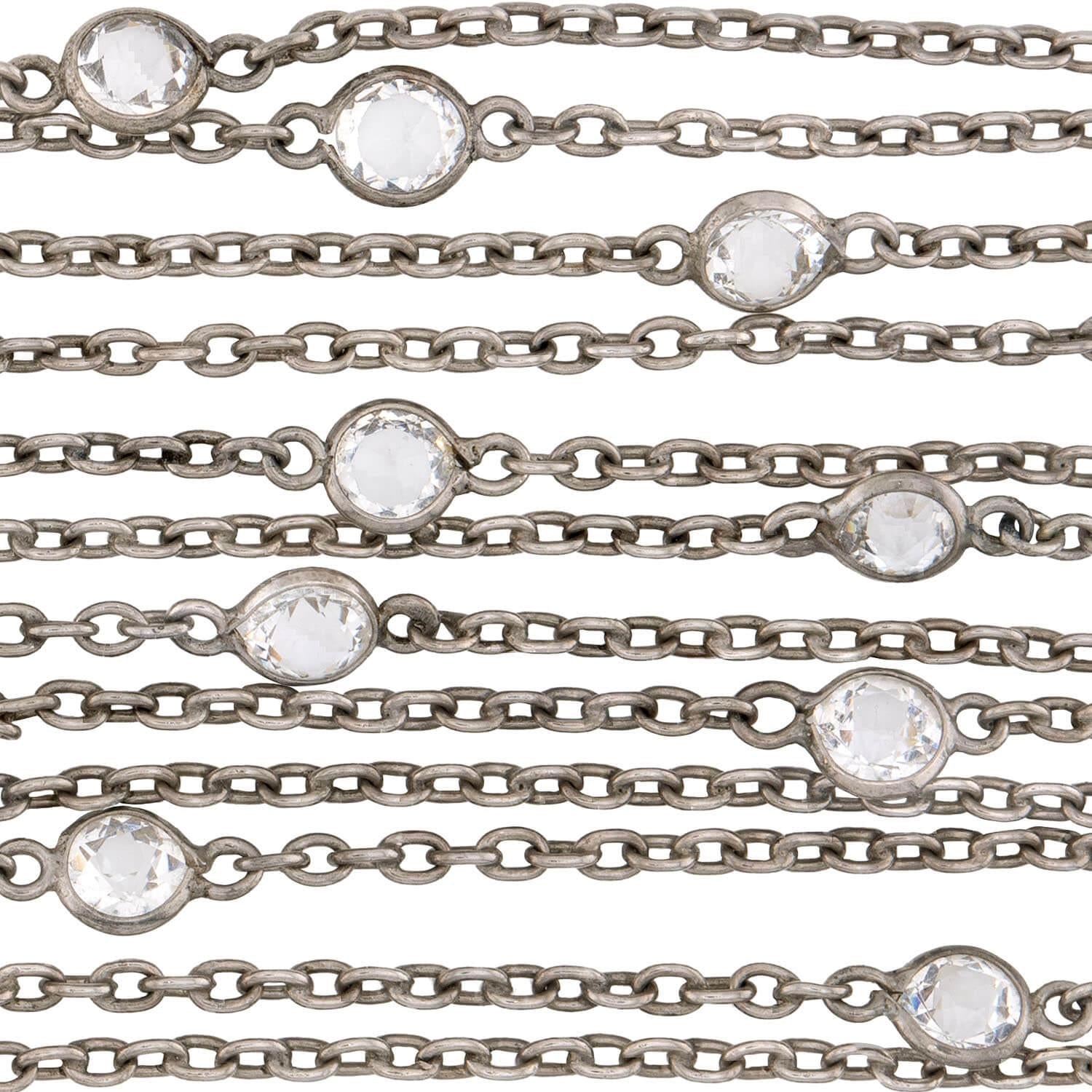 Art Deco Sterling Silver Rock Quartz Crystal "Diamonds-by-the-Yard" Necklace