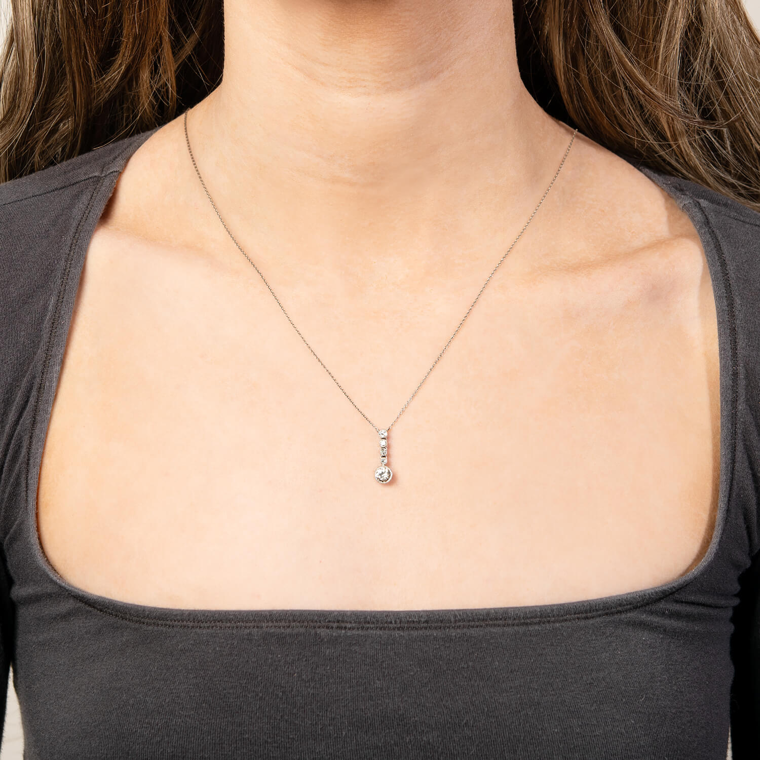 Art Deco Platinum Diamond Drop Pendant Necklace