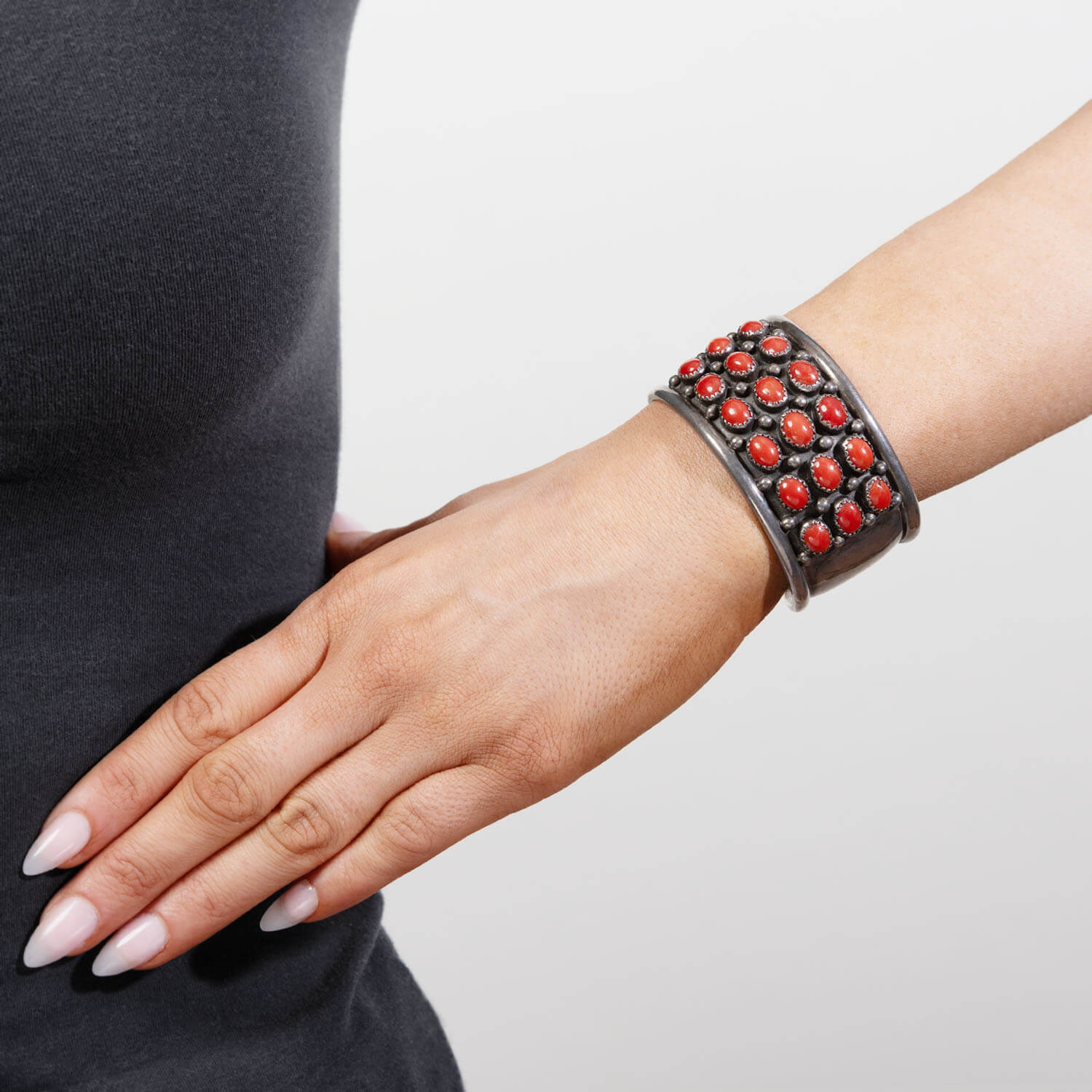 Vintage Sterling Silver Coral Cuff Bracelet