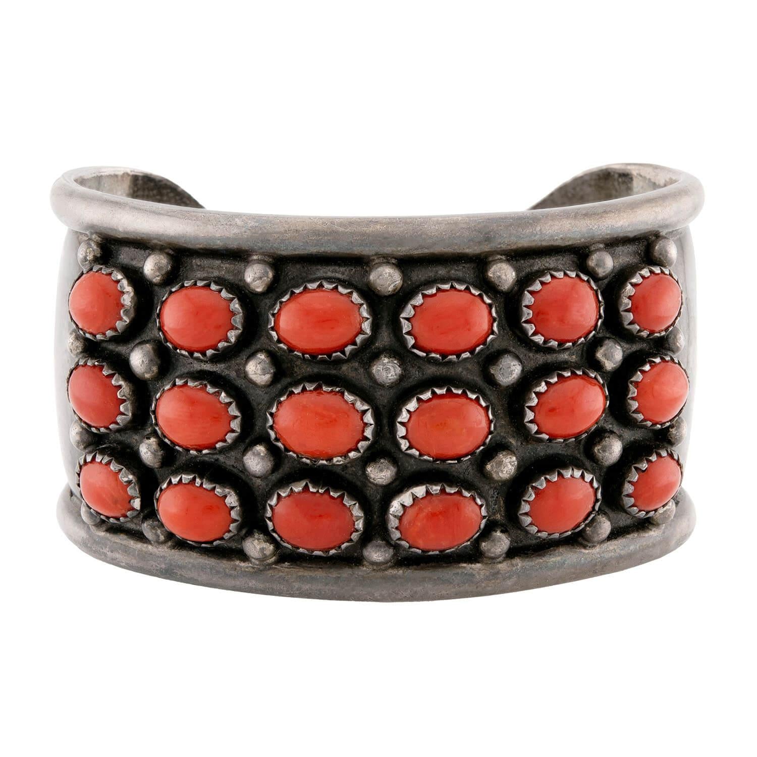 Vintage Sterling Silver Coral Cuff Bracelet