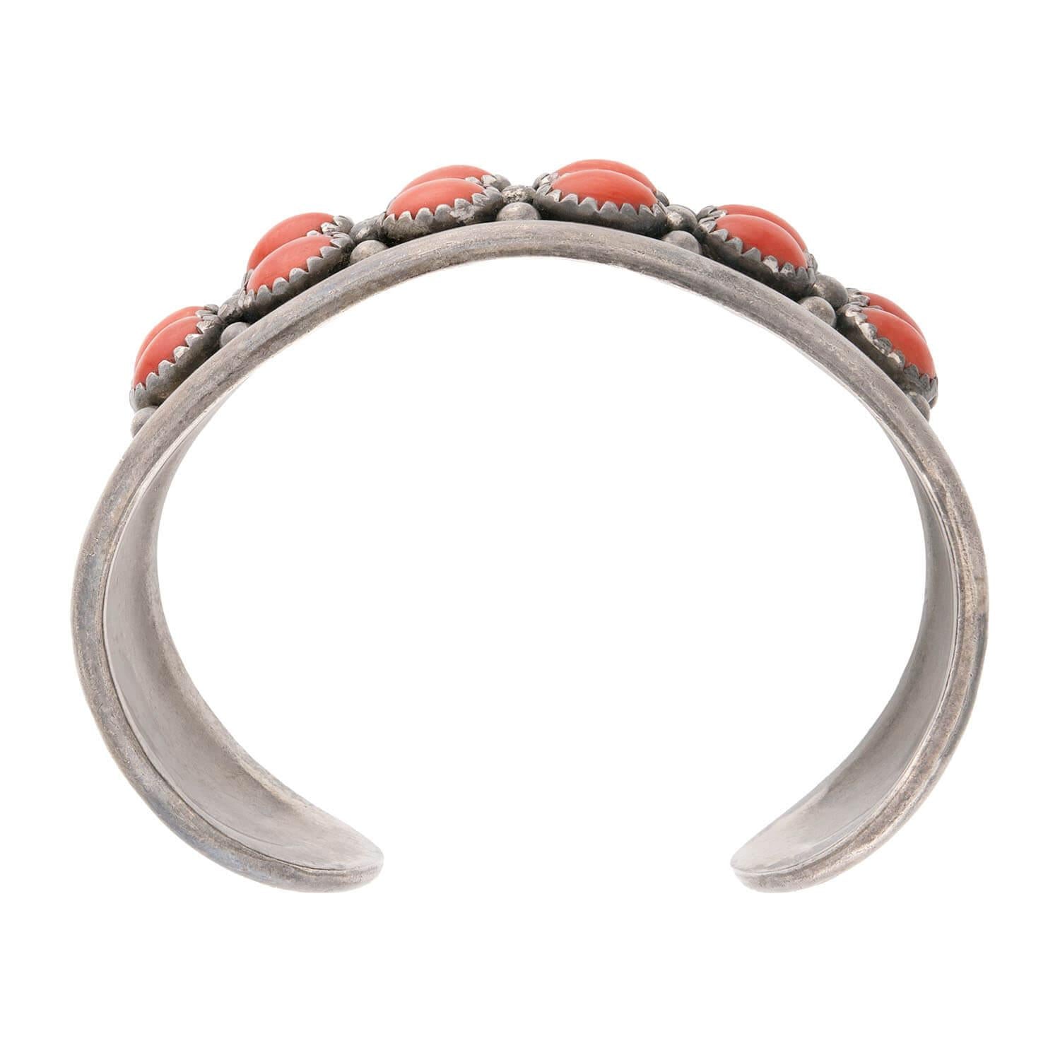 Vintage Sterling Silver Coral Cuff Bracelet