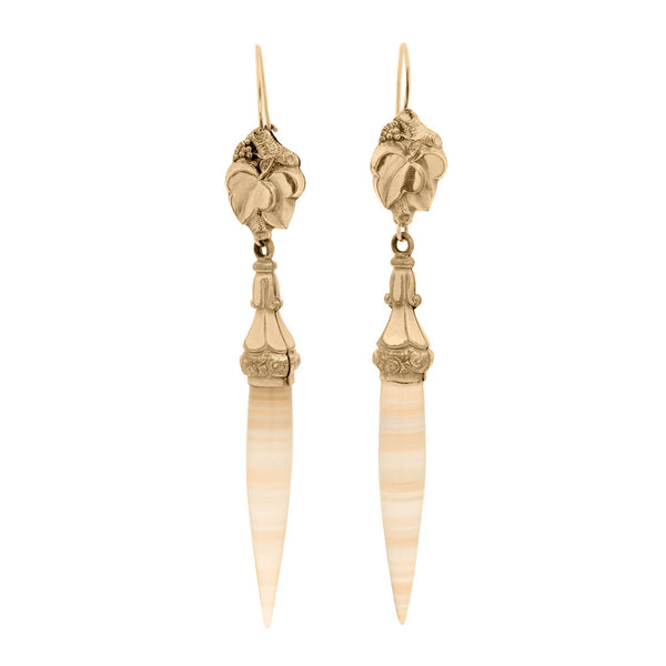Victorian Gold Filled Floral Agate Drop Earrings