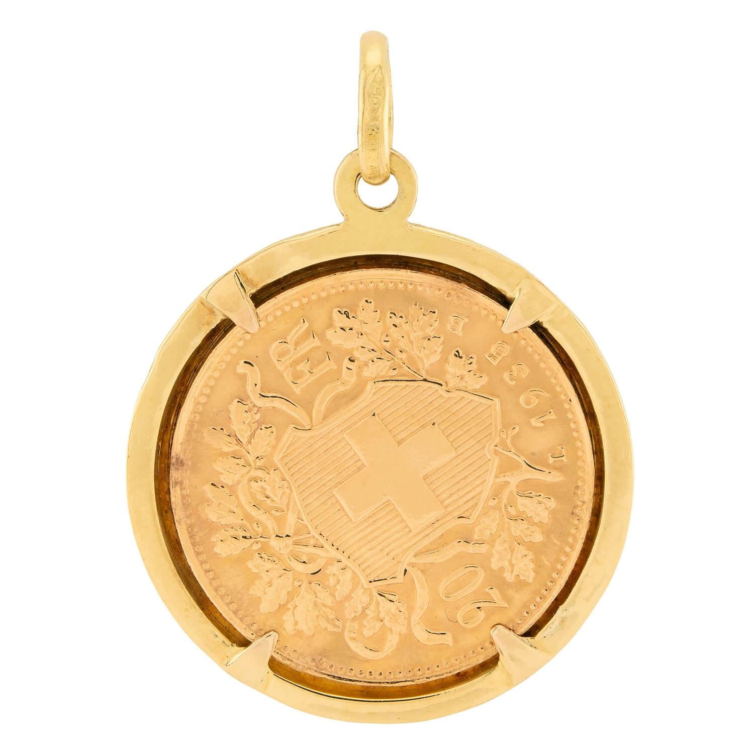 Art Deco Swiss 18k Coin Pendant