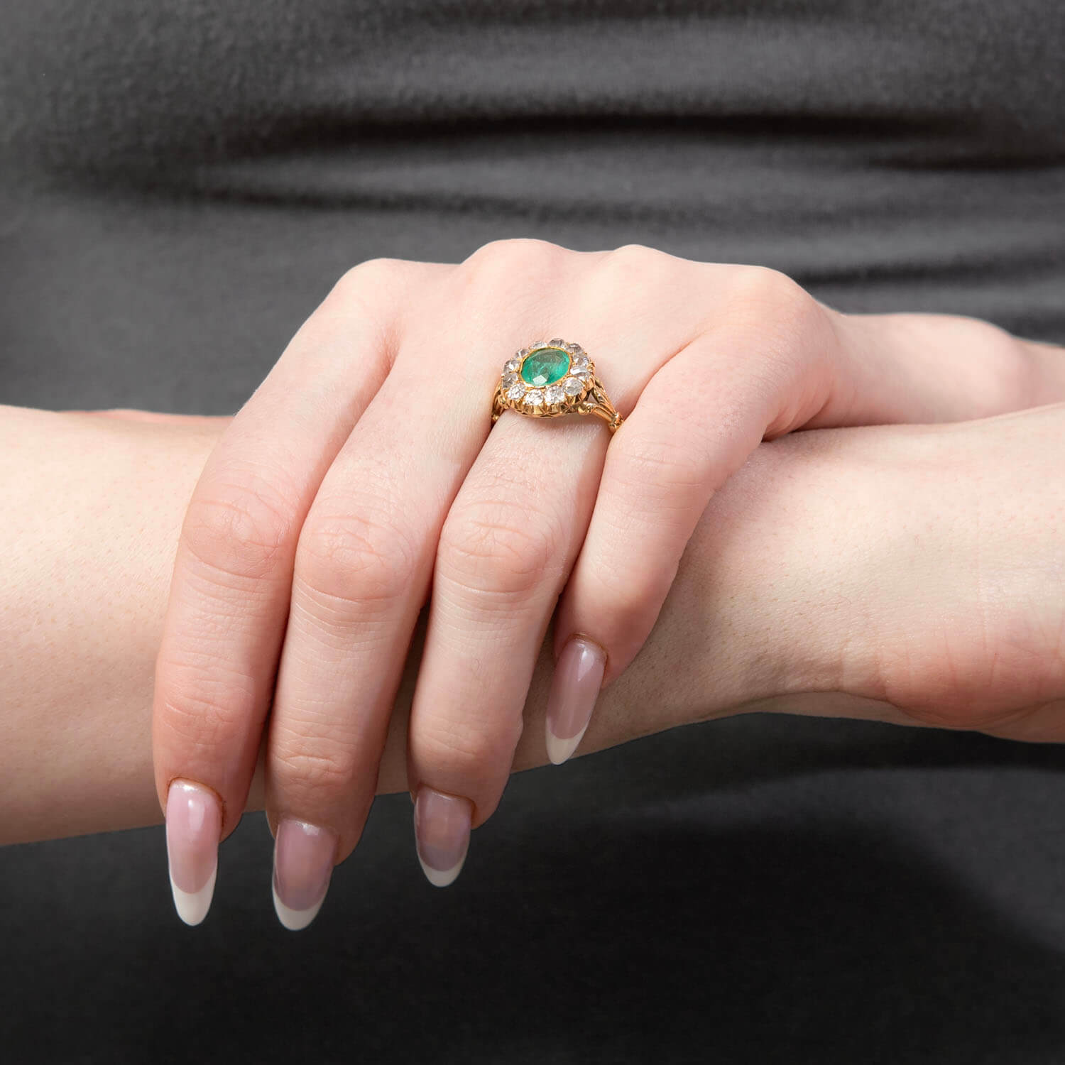 Victorian 18k Emerald and Diamond Halo Ring