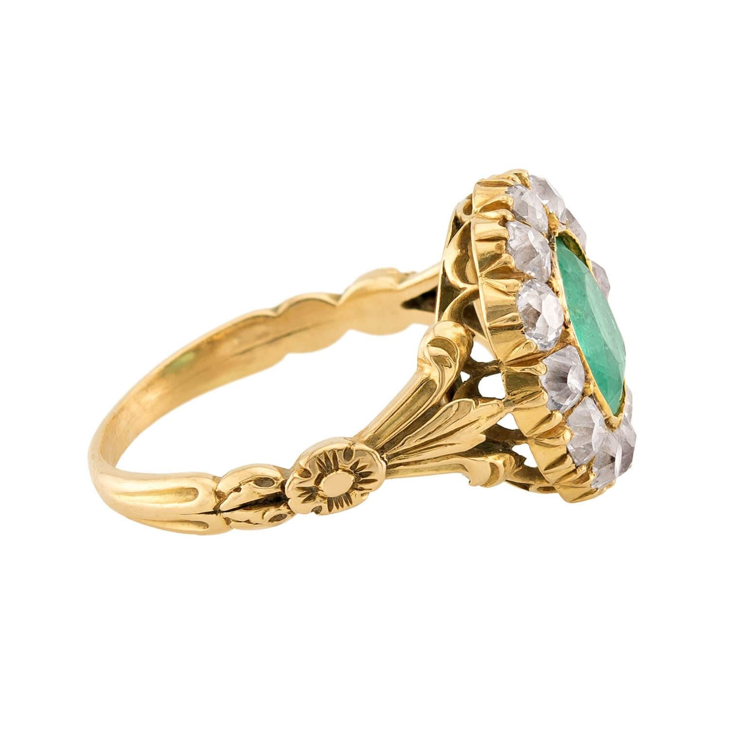 Victorian 18k Emerald and Diamond Halo Ring