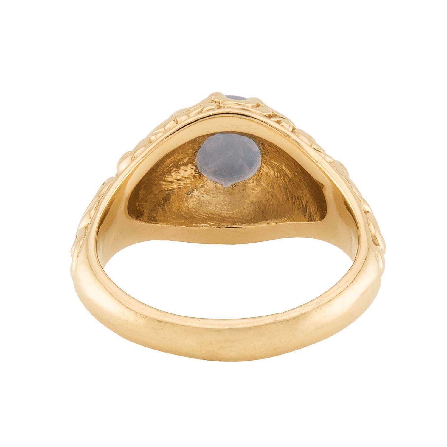 Victorian 14k Repousse Moonstone & Diamond Ring