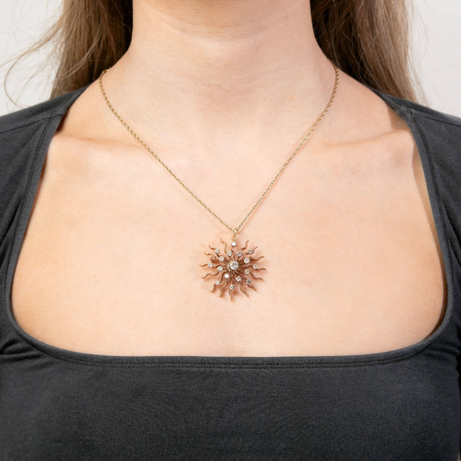 Art Deco 14k Diamond Starburst Pin/Pendant