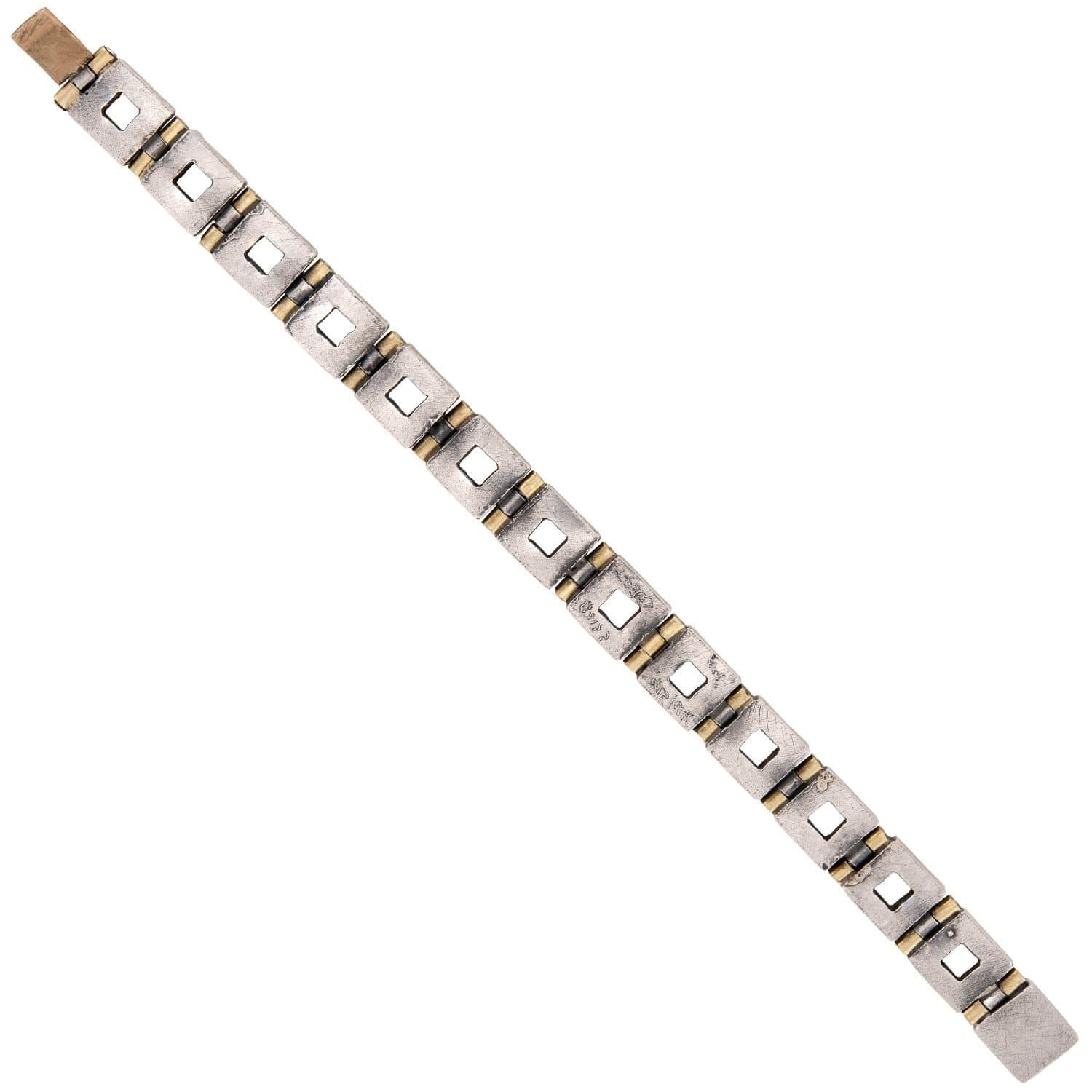 FREED Vintage Sterling Silver/Gold-Fill Stone Square-Link Bracelet