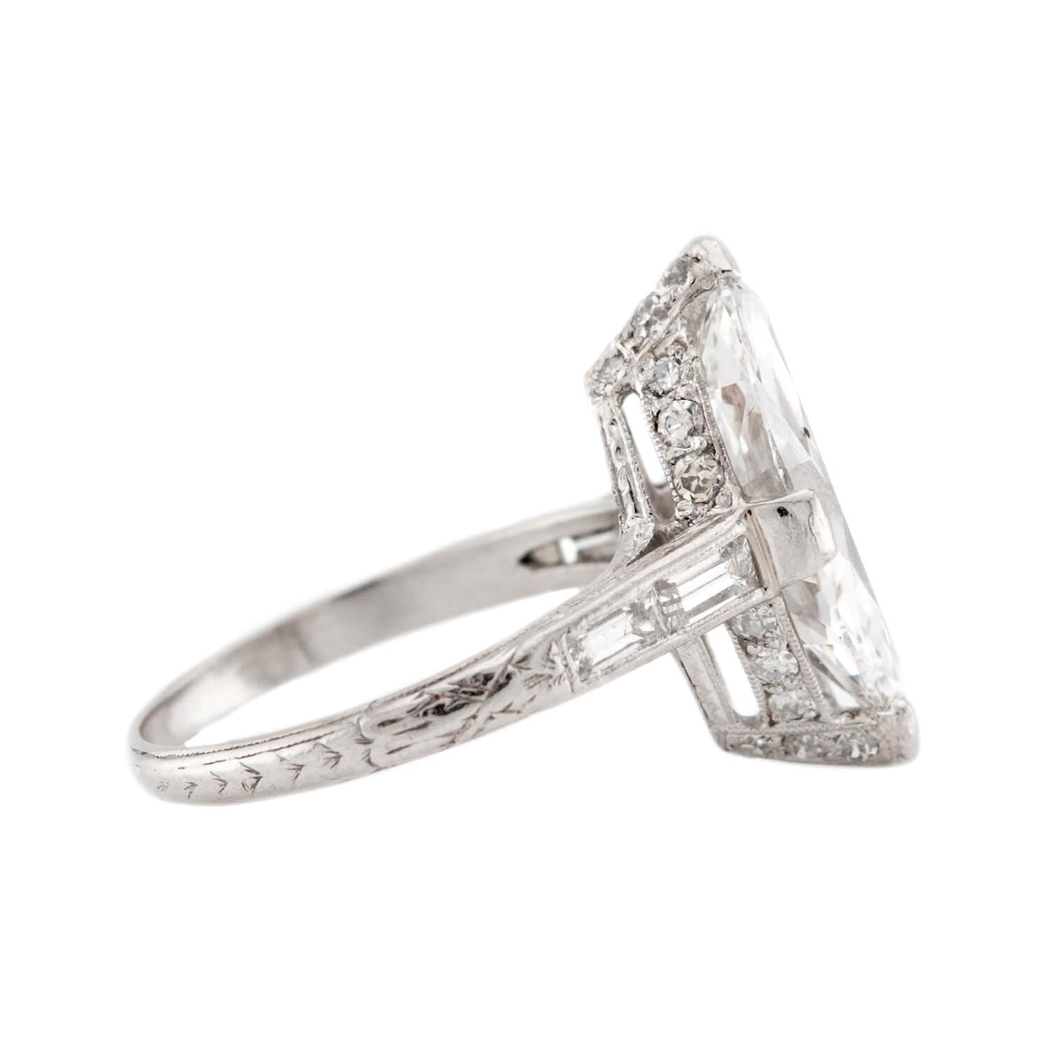 Art Deco Platinum GIA Marquise Diamond Engagement Ring 3.34ct