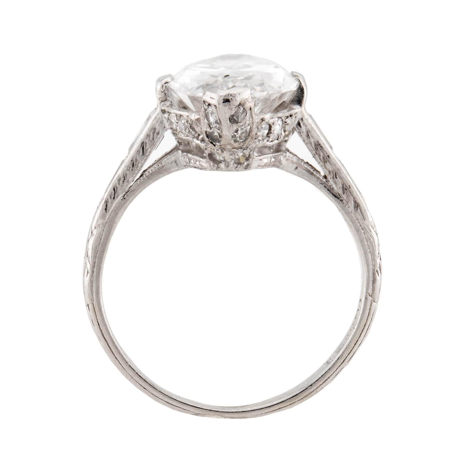 Art Deco Platinum GIA Marquise Diamond Engagement Ring 3.34ct