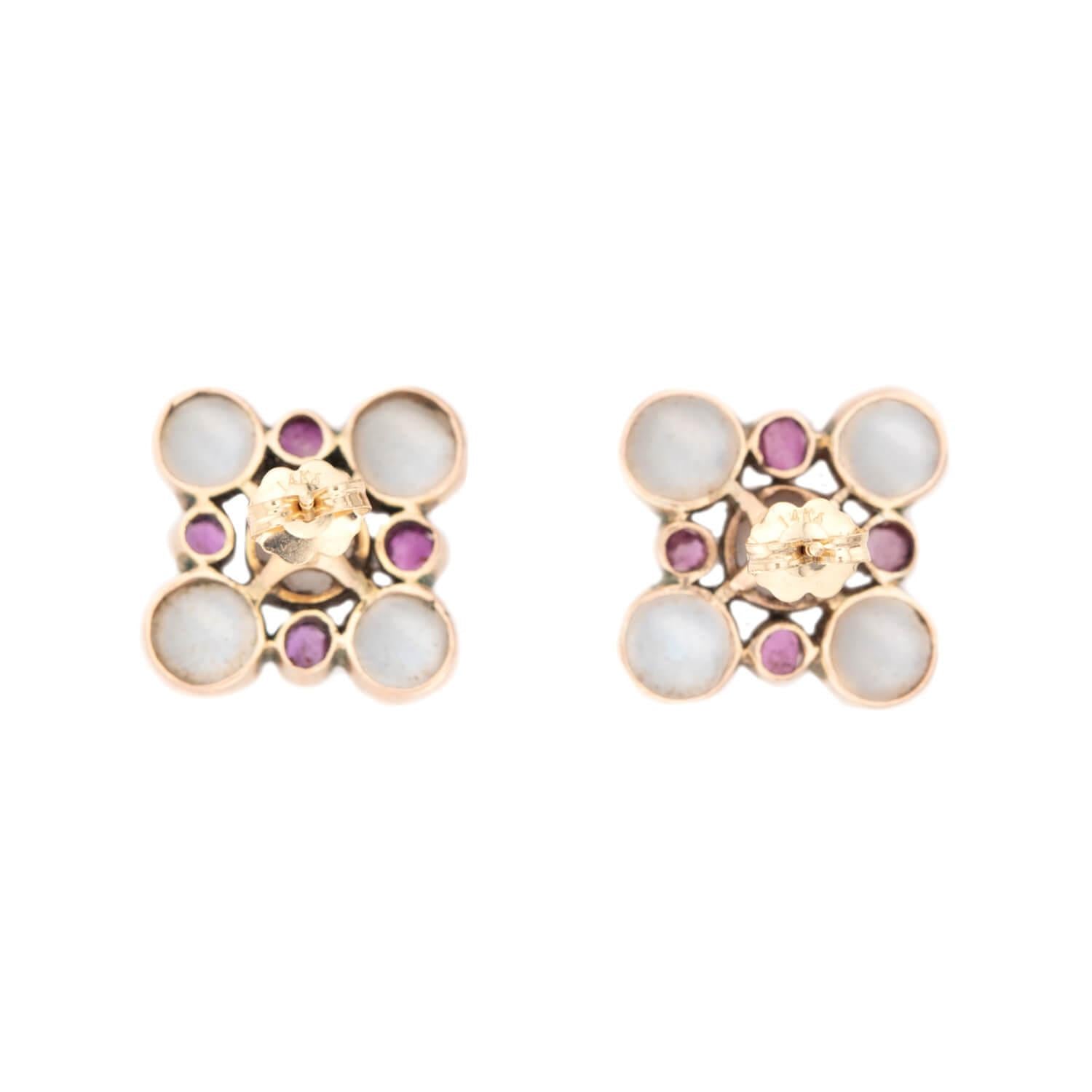 Retro 14k Moonstone and Sapphire Earring and Bracelet Set
