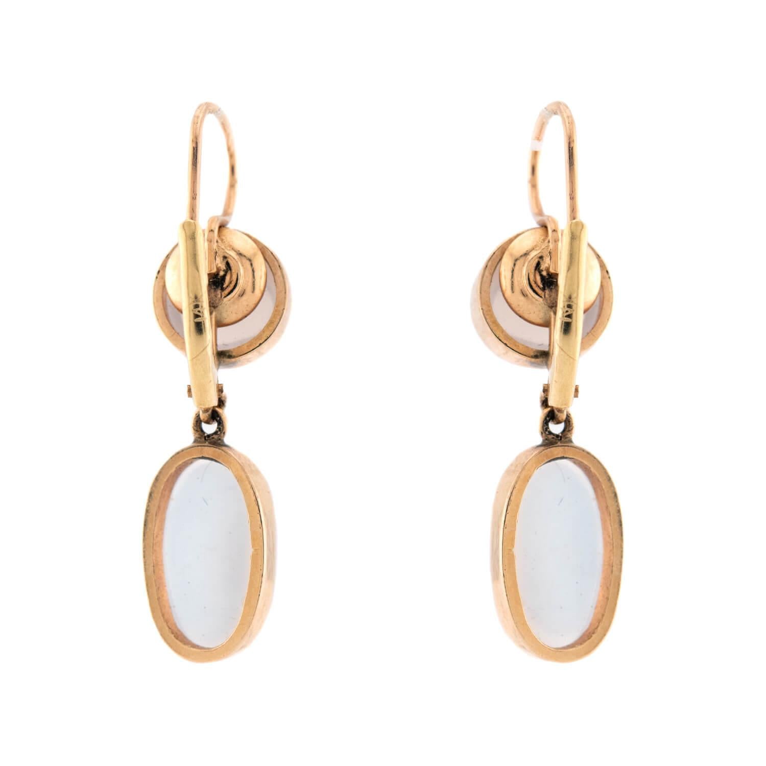 Retro 14k Moonstone Drop Earrings