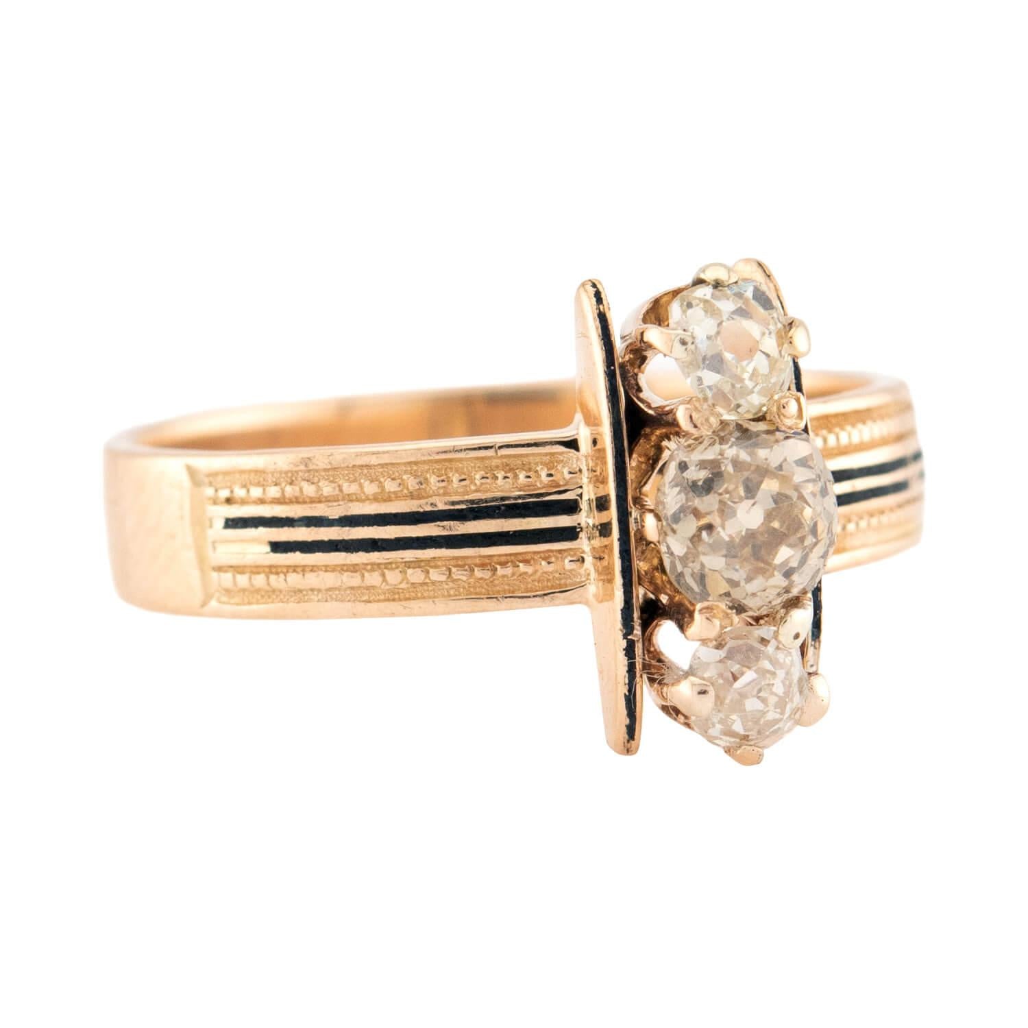 Victorian 14k Diamond & Enamel Navette Ring