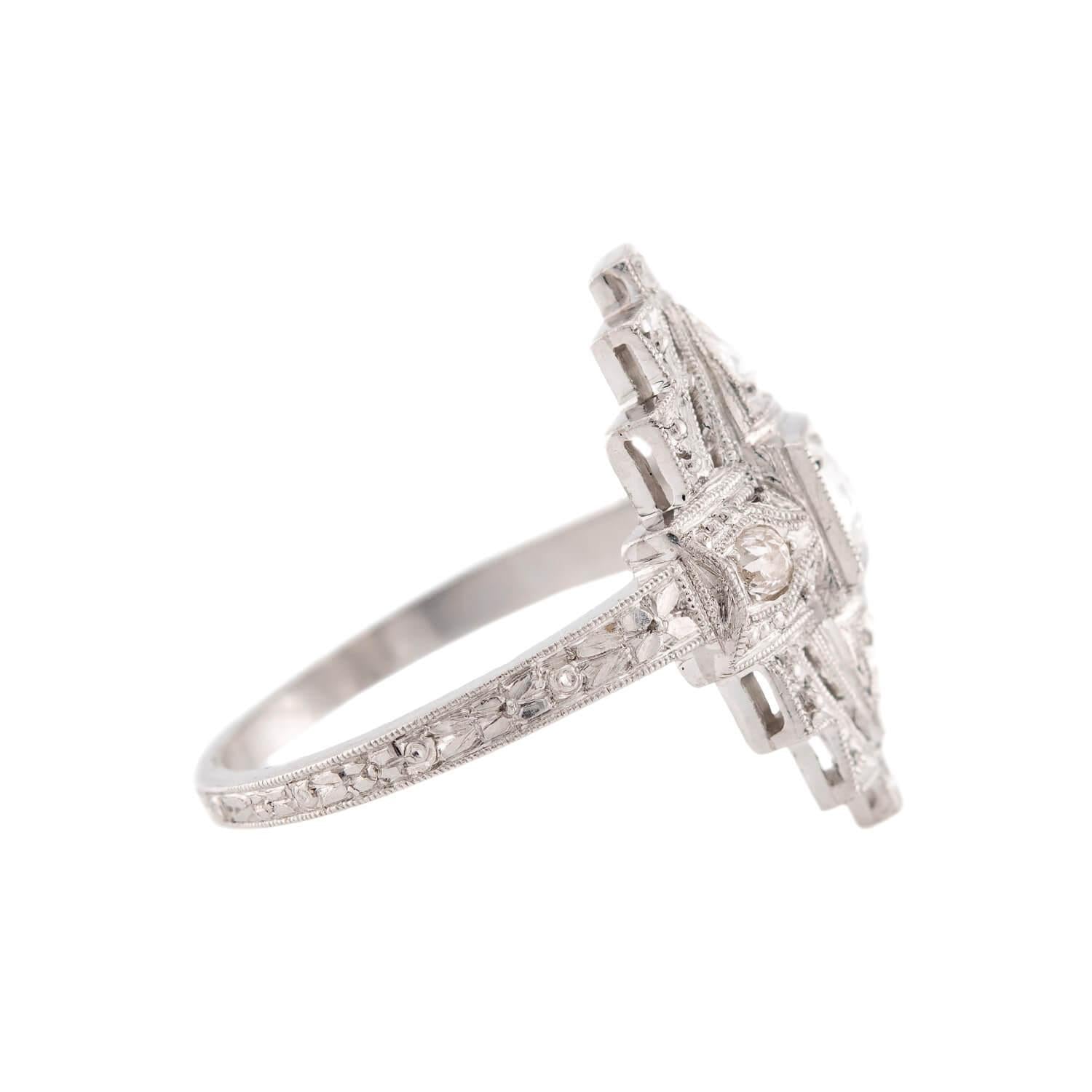 Art Deco Platinum Diamond Navette Ring