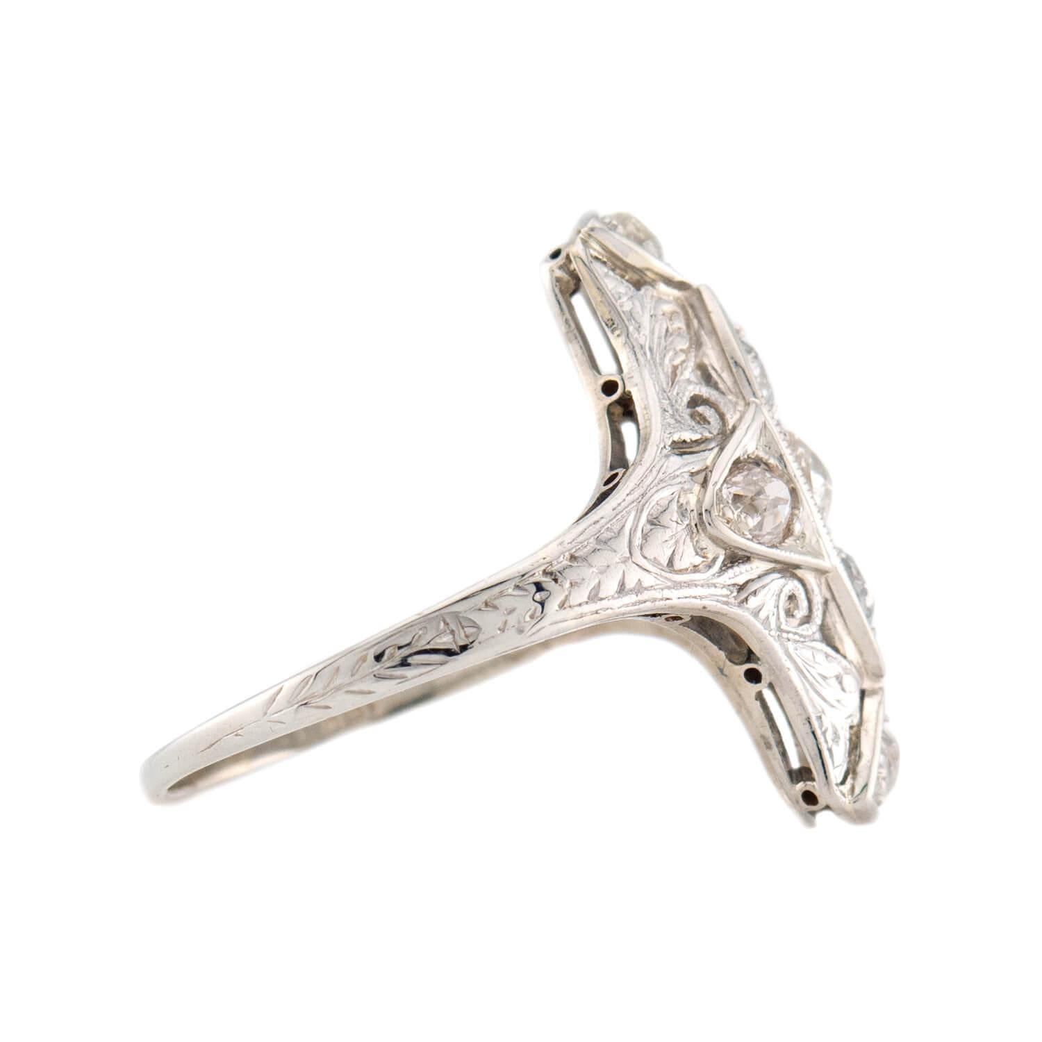 Art Deco 18k/Platinum Diamond Navette Ring