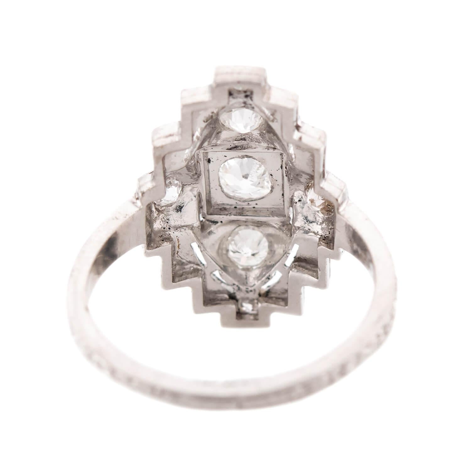 Art Deco Platinum Diamond Navette Ring