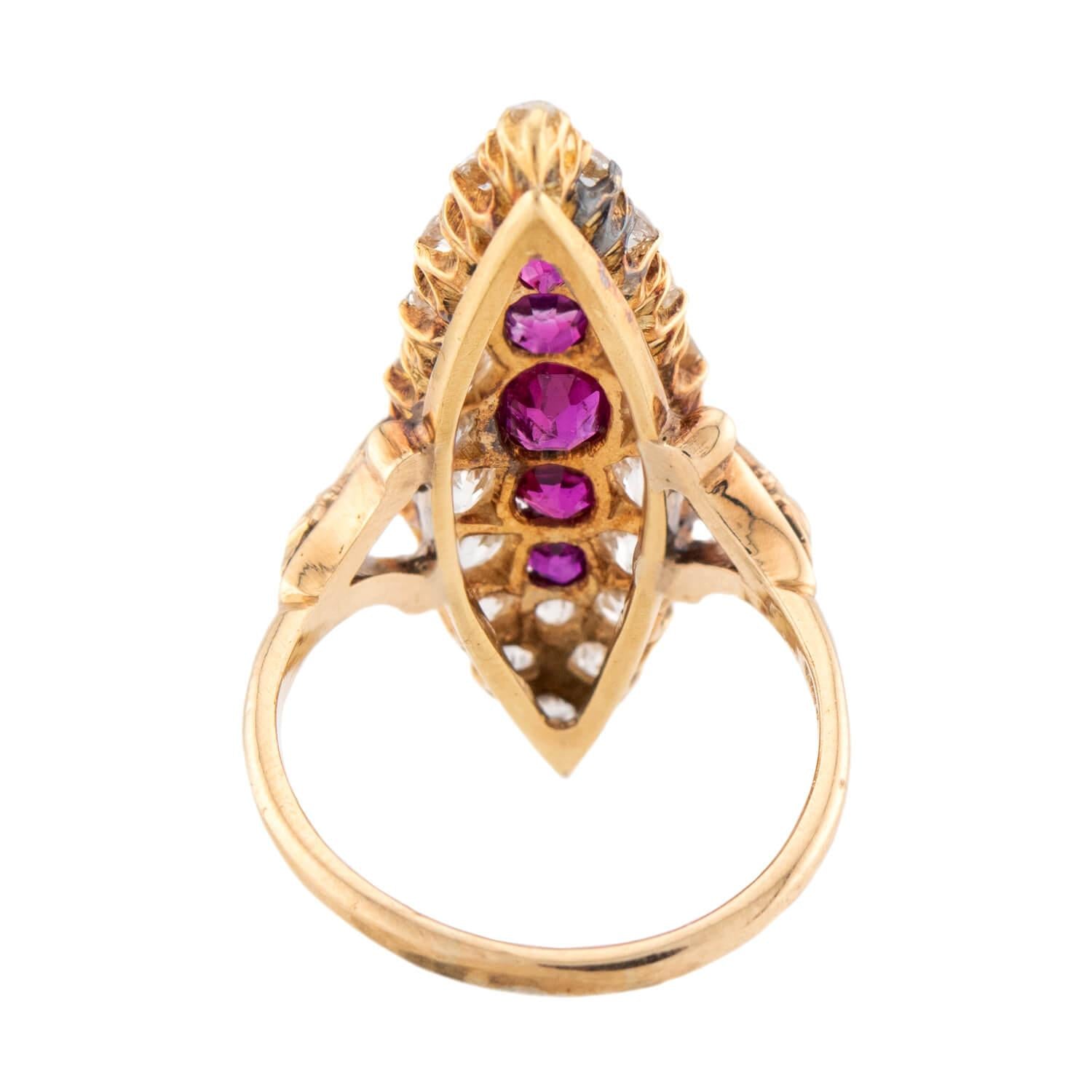 Victorian 14k Ruby & Diamond Navette Ring