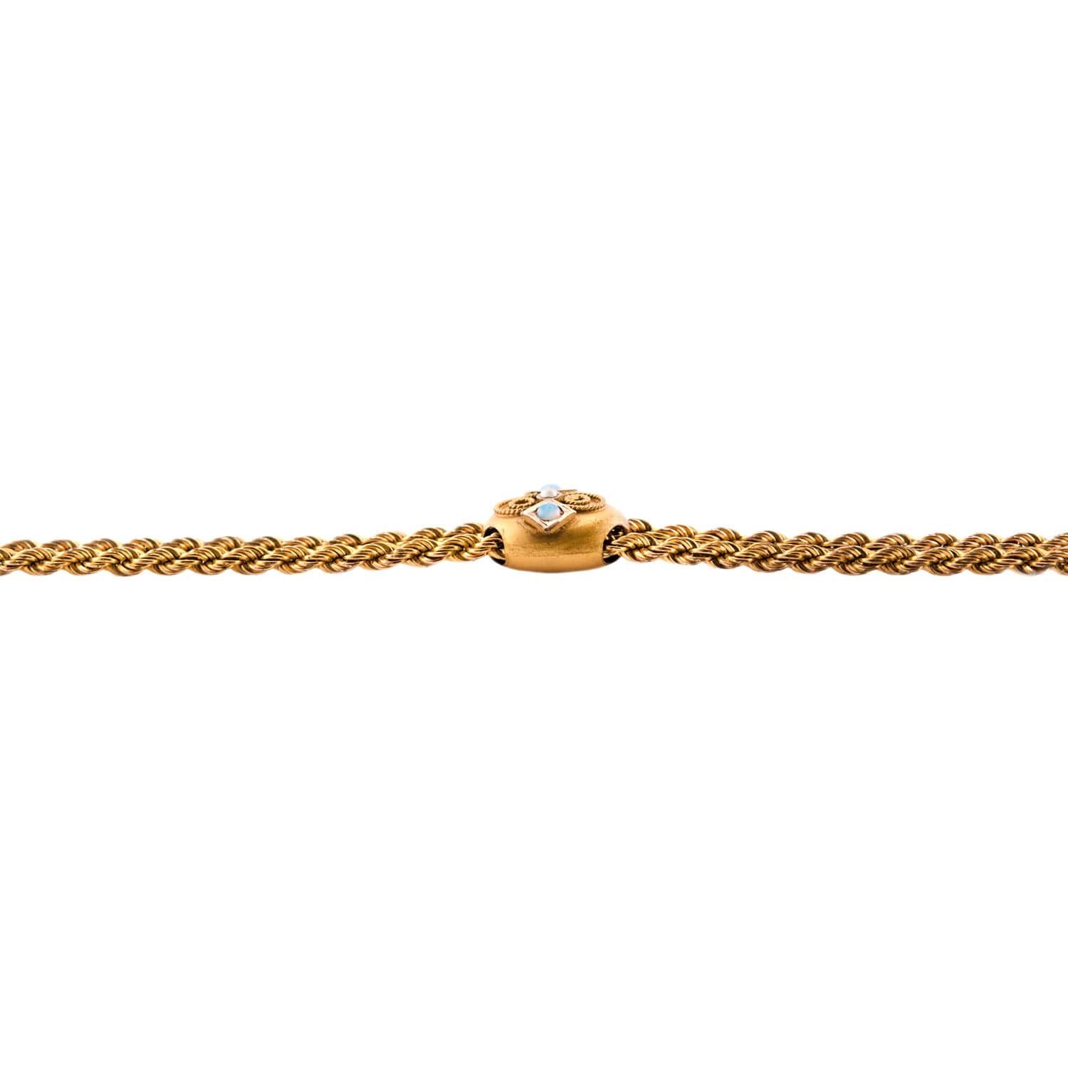 Victorian 9k Opal & Pearl Slide Chain Necklace