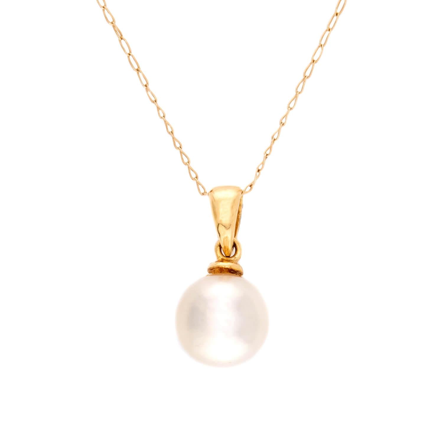 Estate 14k/18k Pearl Pendant Necklace