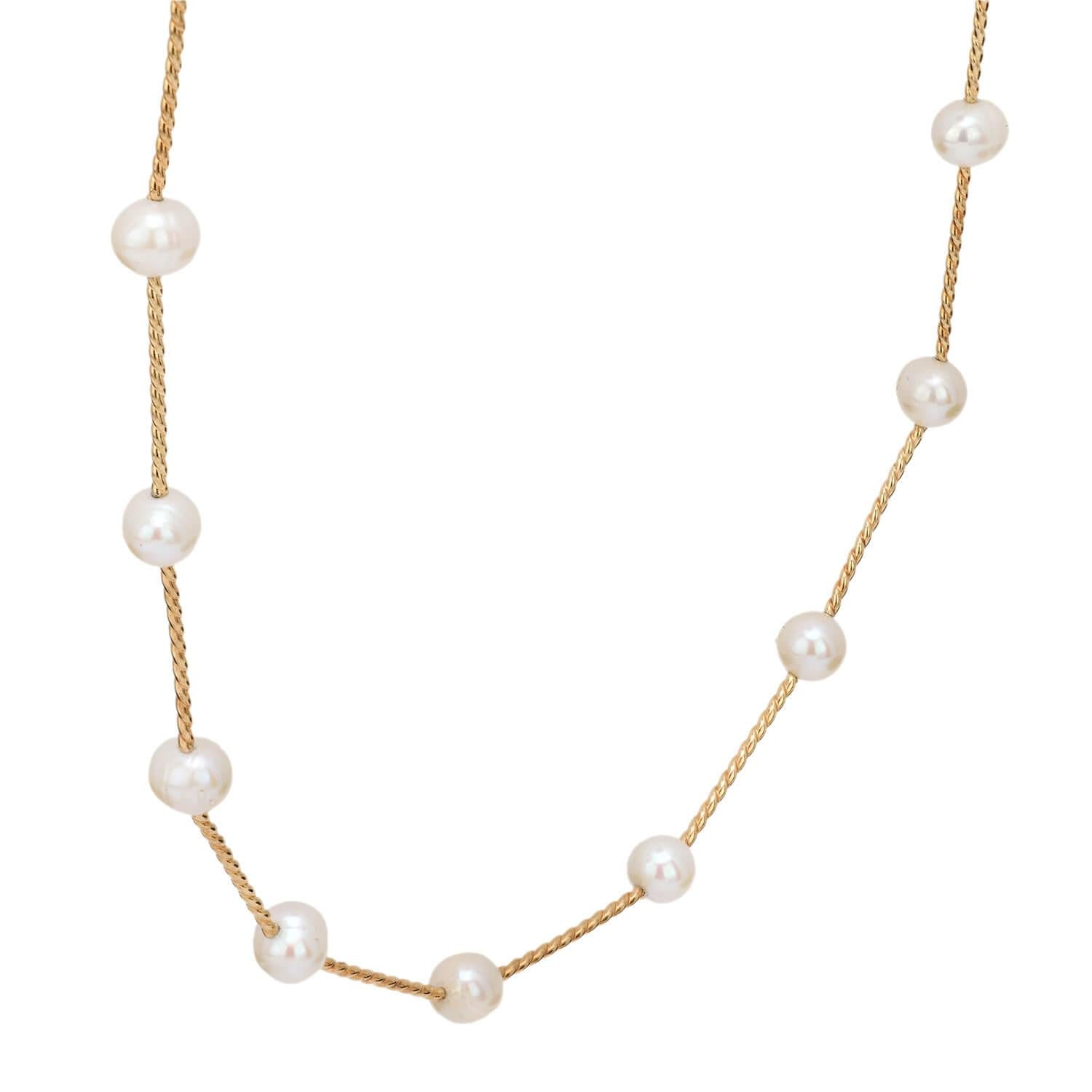 Estate 14k Pearl Tube Necklace