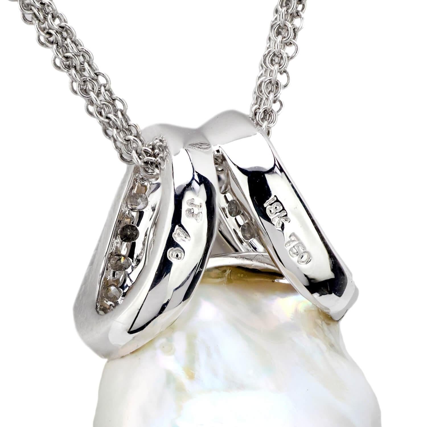 Estate 18k Pearl and Diamond Pendant Necklace