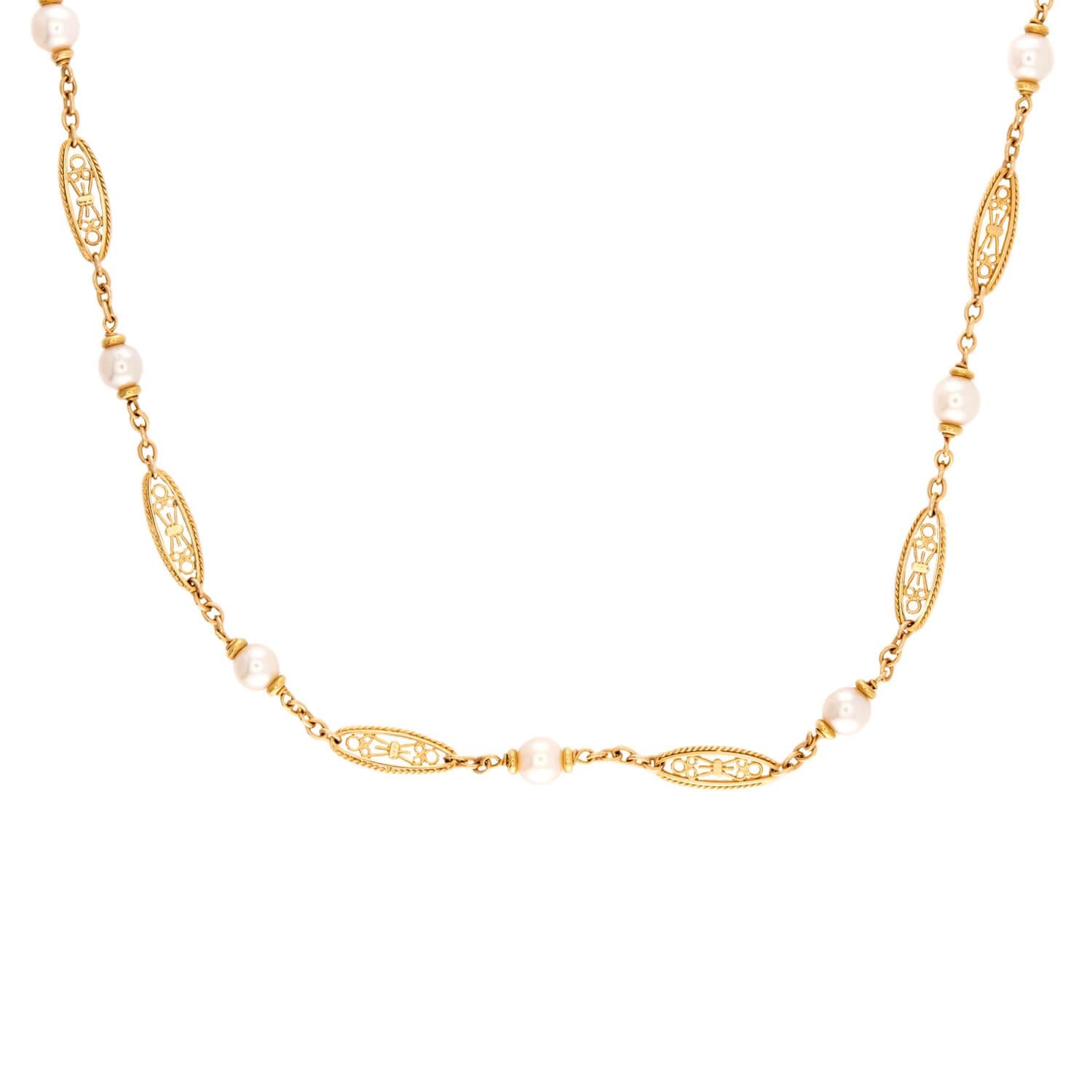 Art Nouveau French 18k Pearl Chain 23"