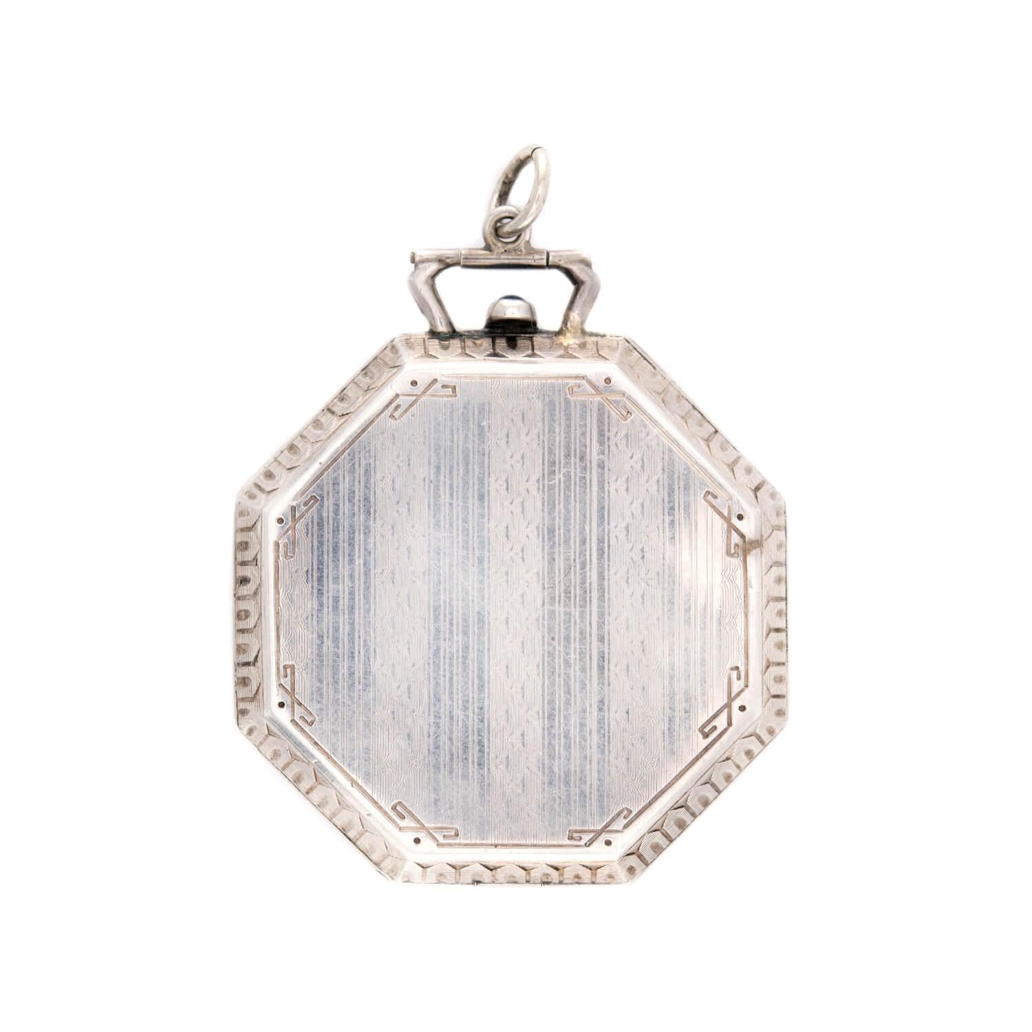 Victorian Sterling Silver Octagonal "Sapphire" Locket Pendant