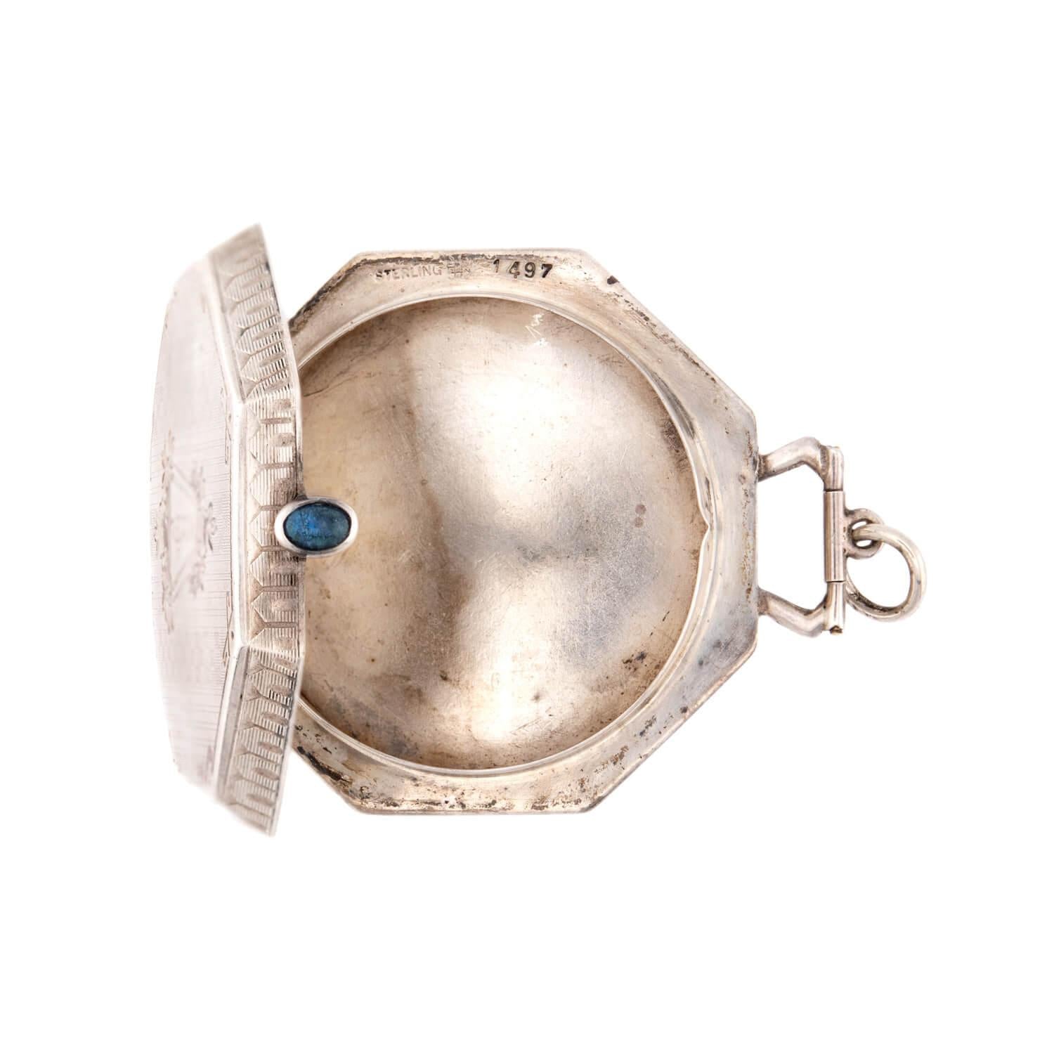 Victorian Sterling Silver Octagonal "Sapphire" Locket Pendant