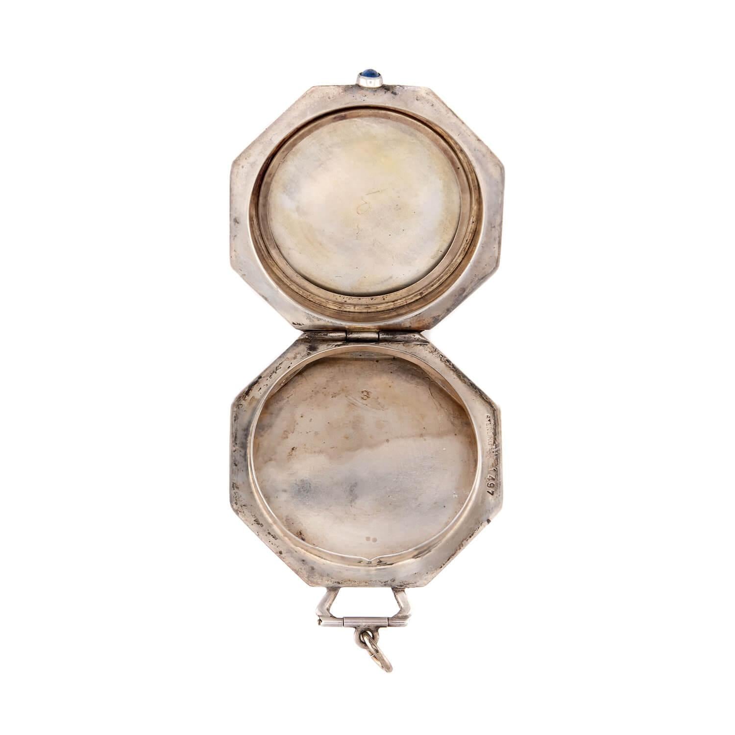 Victorian Sterling Silver Octagonal "Sapphire" Locket Pendant