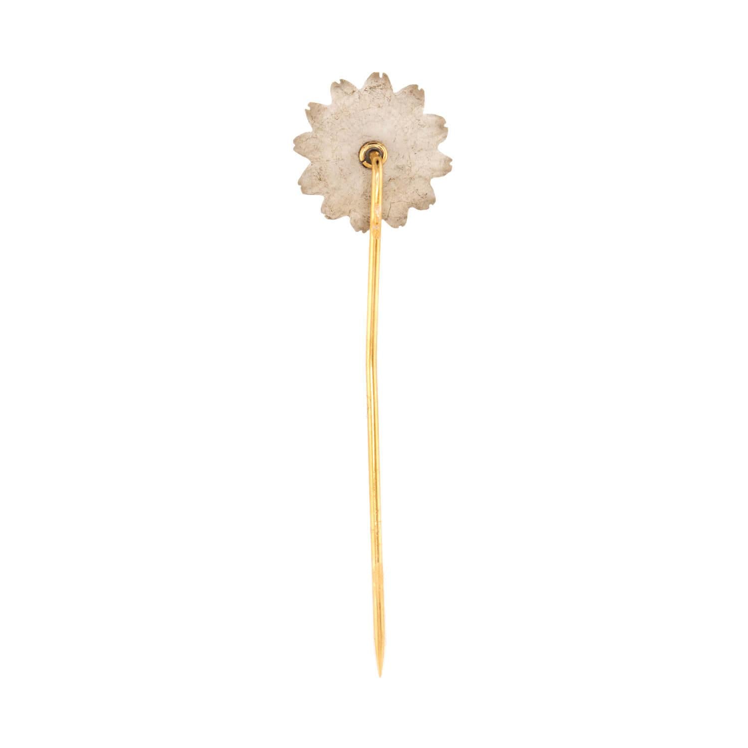 Victorian 14k Diamond & Camphor Glass Flower Stickpin