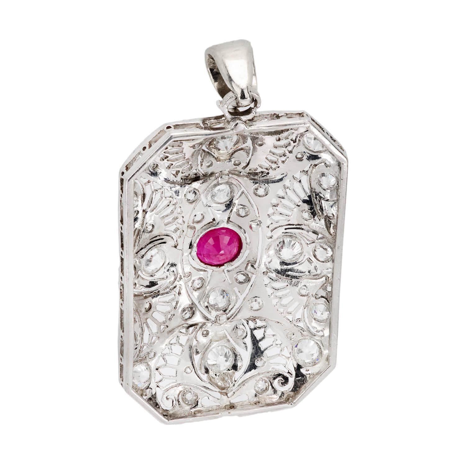 Edwardian Platinum Ruby and Diamond Pendant
