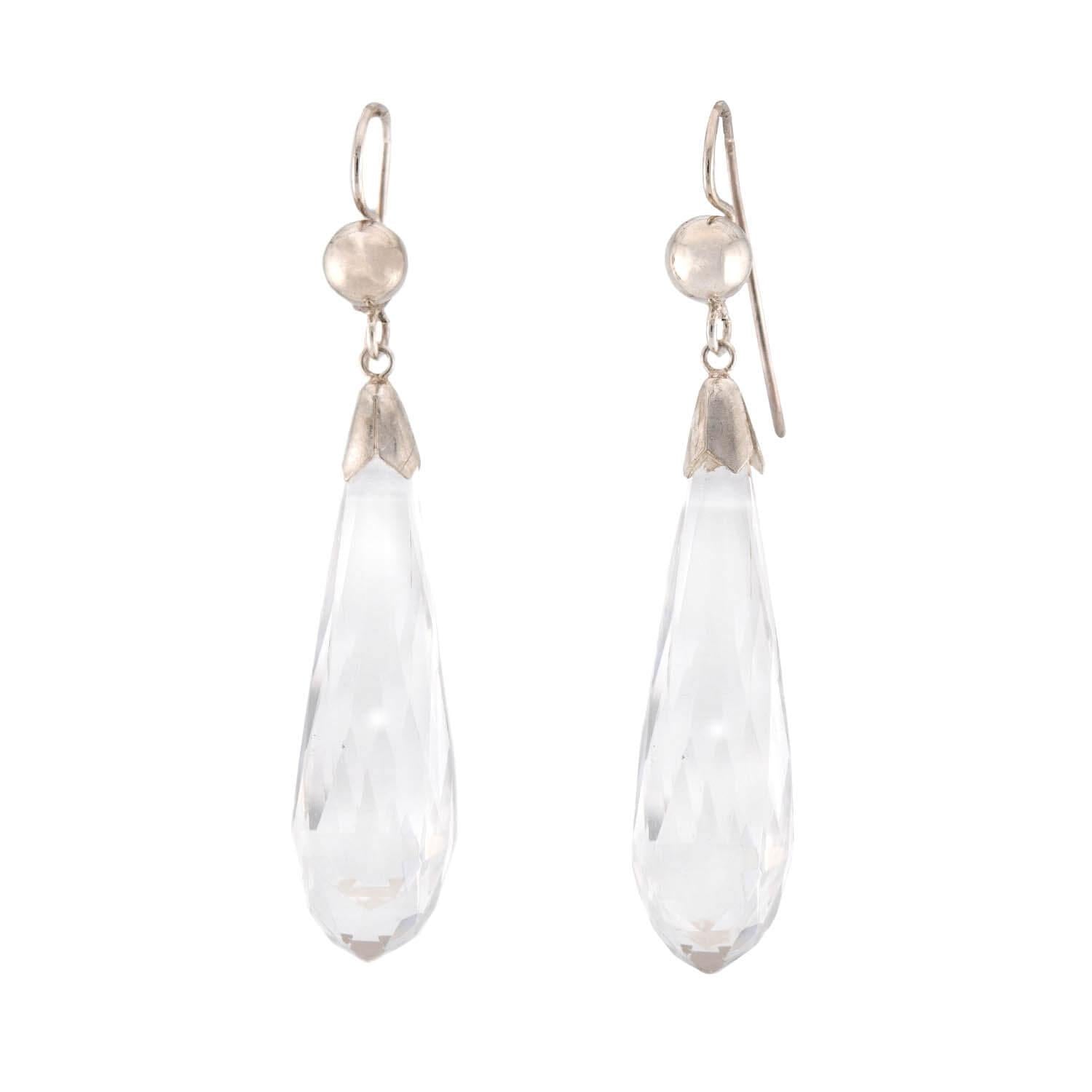 Vintage Sterling Silver Rock Quartz Crystal Drop Earrings
