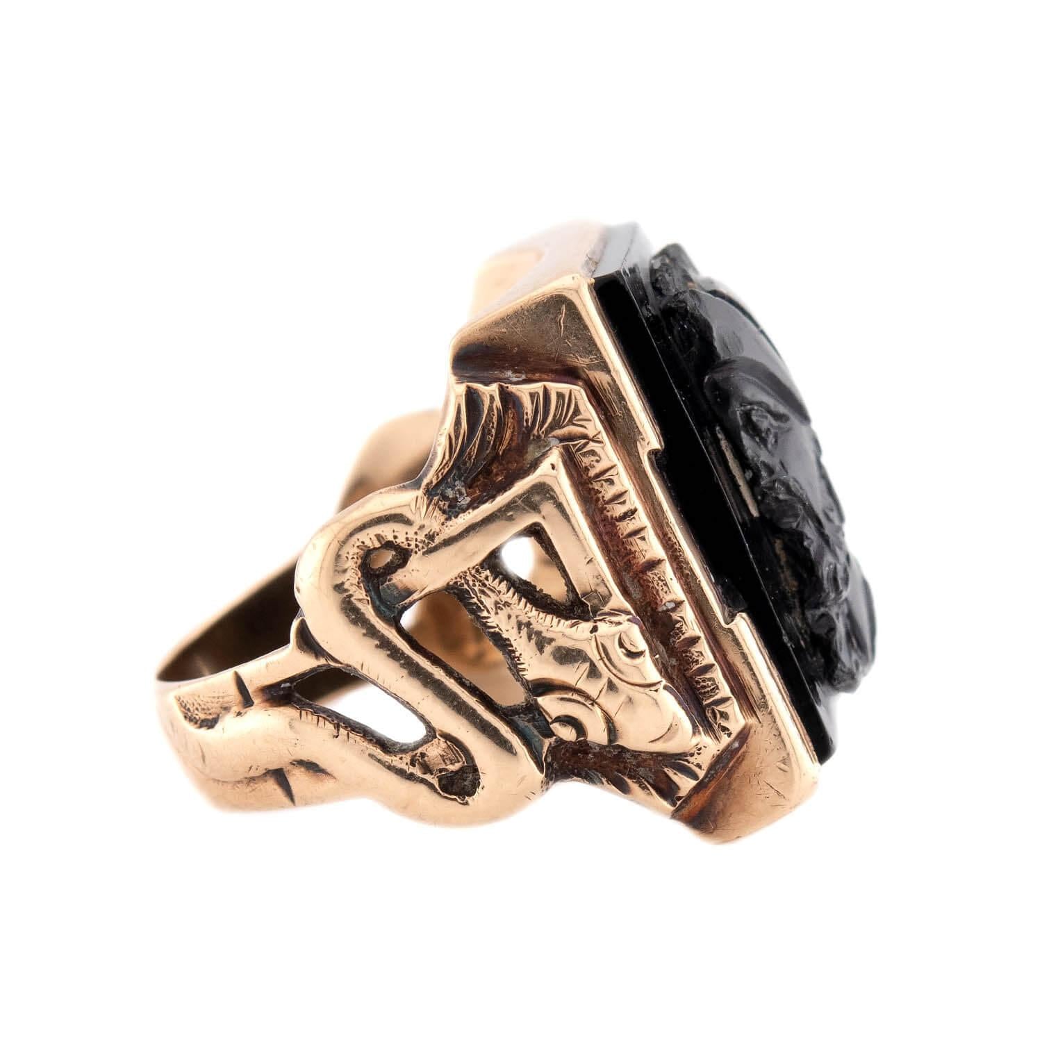 Vintage 14k Onyx Cameo Statement Ring