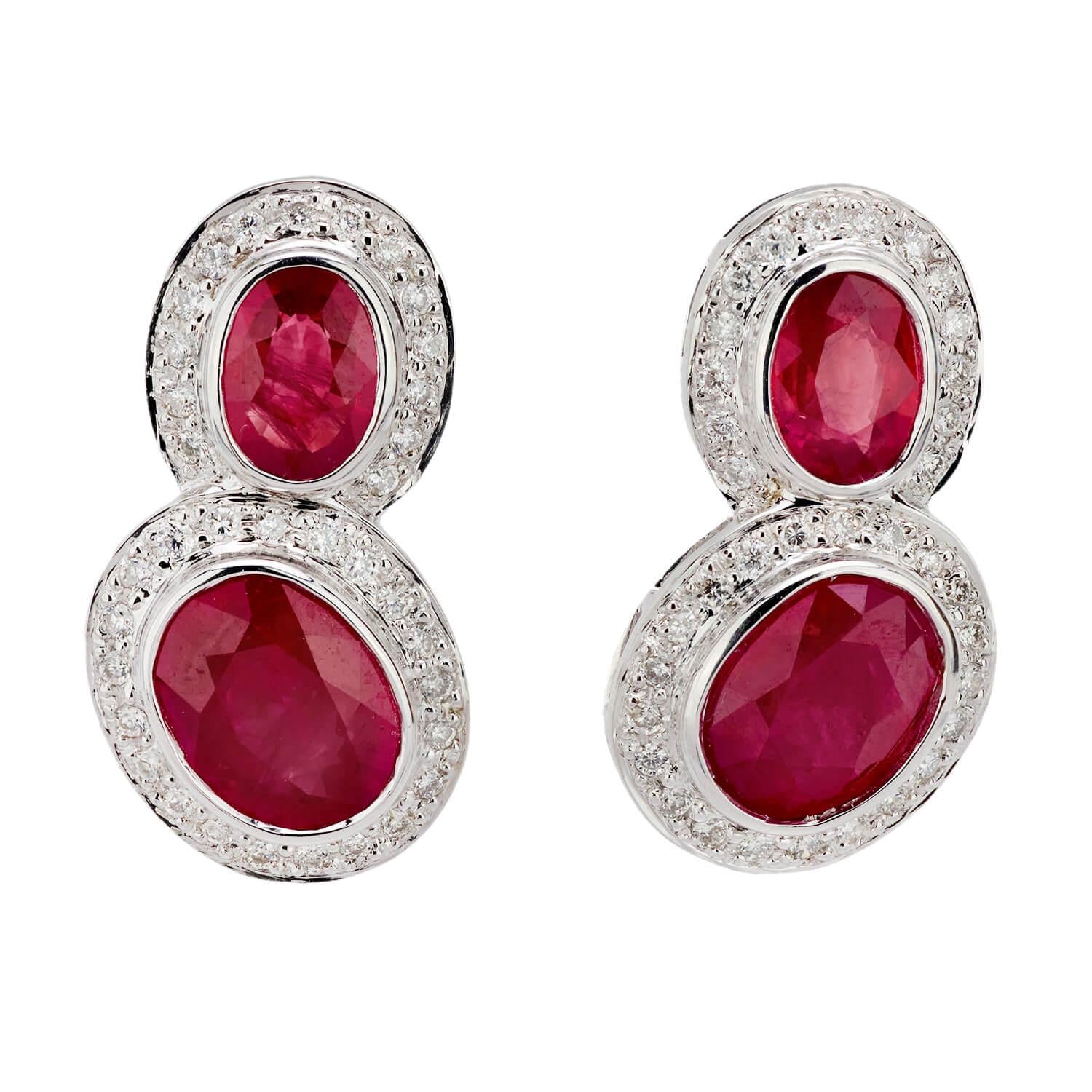 Estate 18k Ruby and Diamond Drop Earrings
