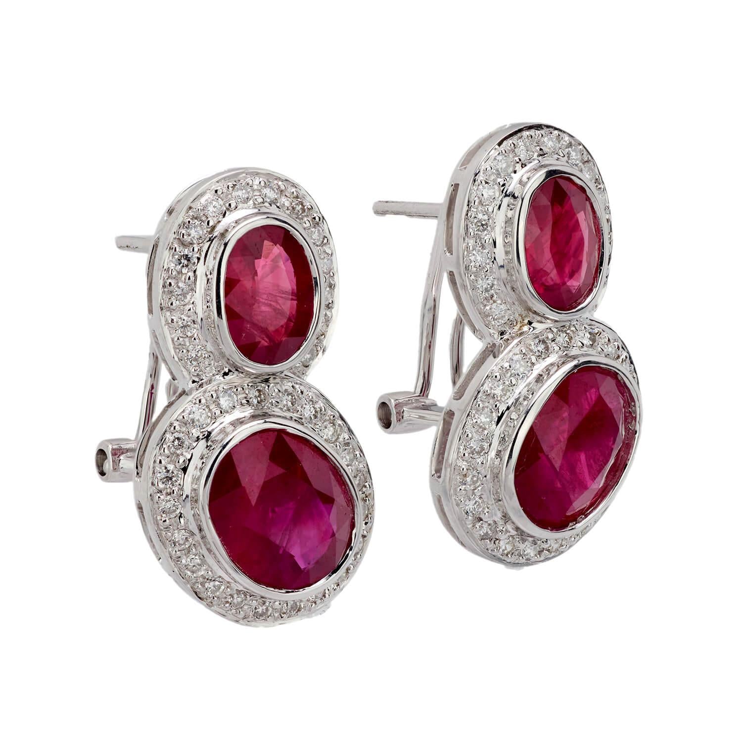 Estate 18k Ruby and Diamond Drop Earrings