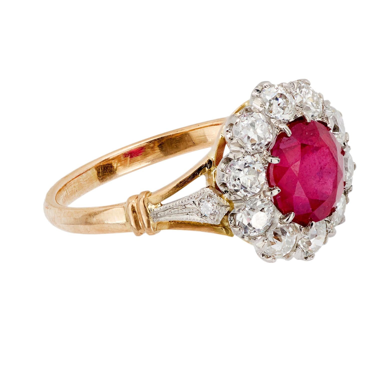 Edwardian 18k/Platinum Ruby and Diamond Halo Ring