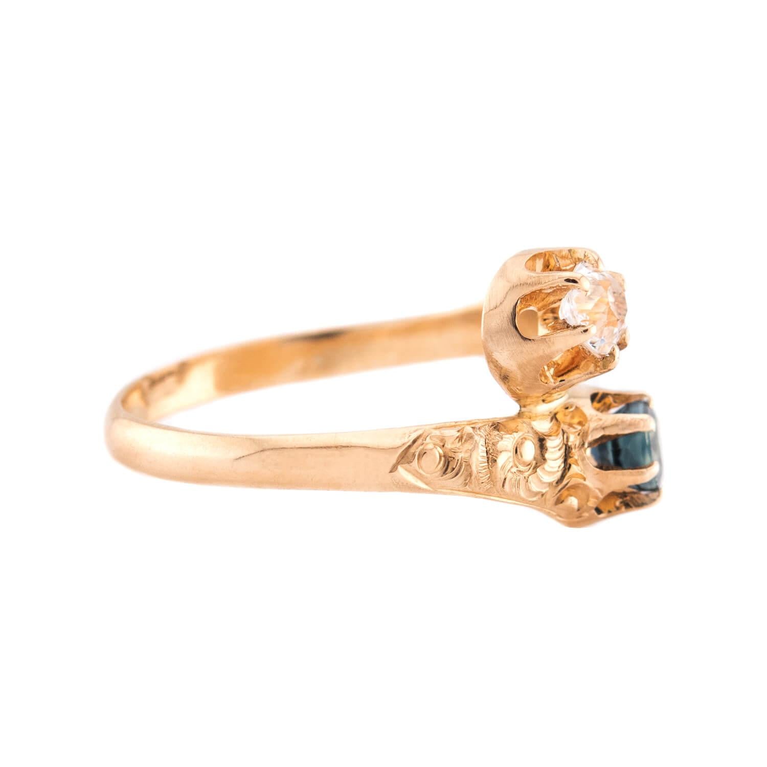 Art Nouveau 14k Sapphire & Diamond Moi et Toi Ring