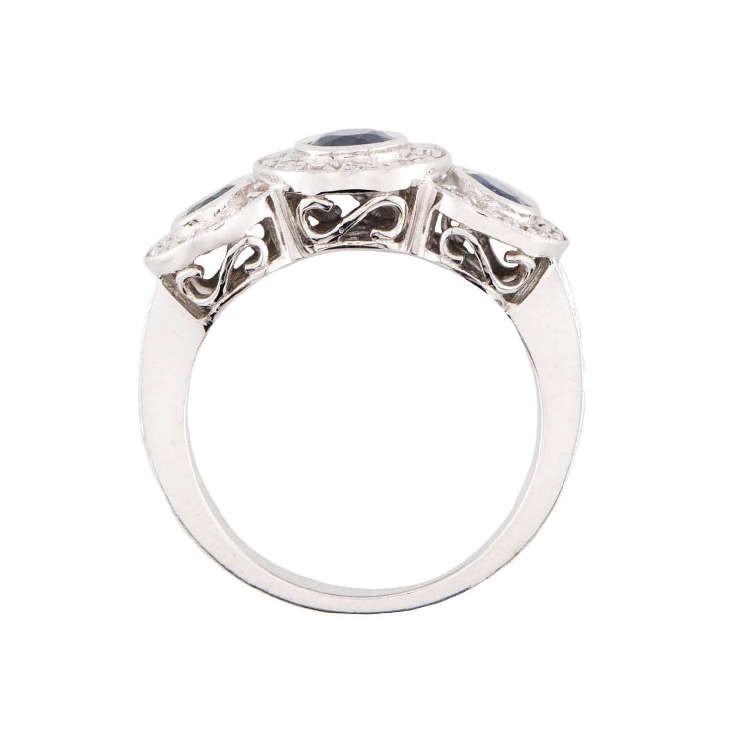 Estate 14K Sapphire & Diamond 3 Stone Ring