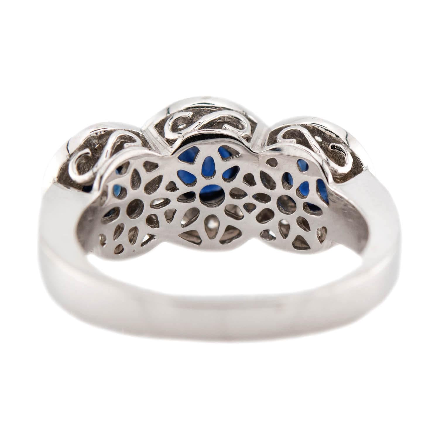 Estate 14K Sapphire & Diamond 3 Stone Ring