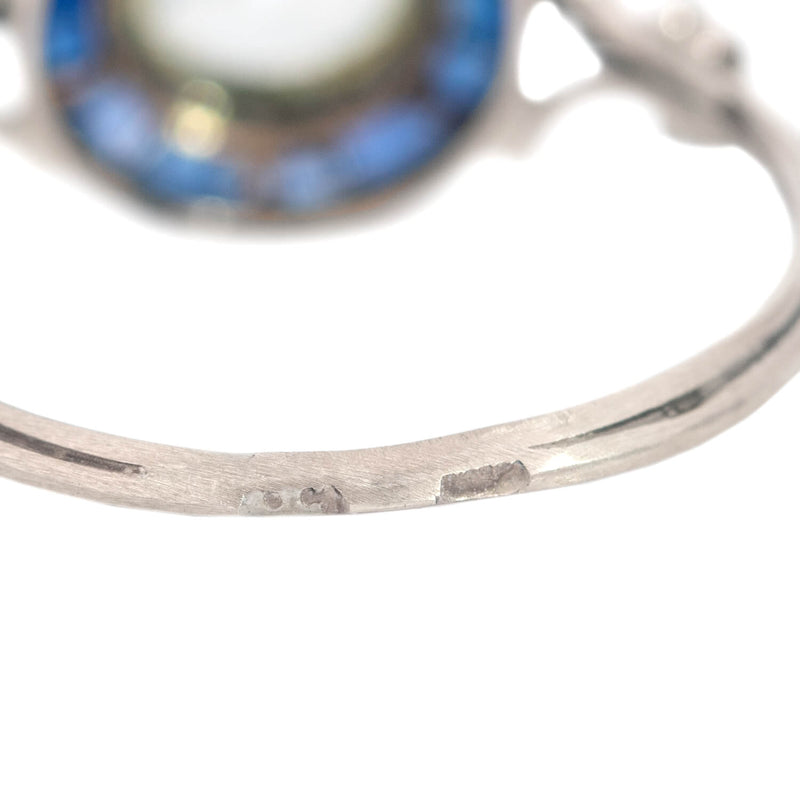 Victorian 18k Old European Diamond + Calibrated Sapphire Target Ring 1.10ctw Center