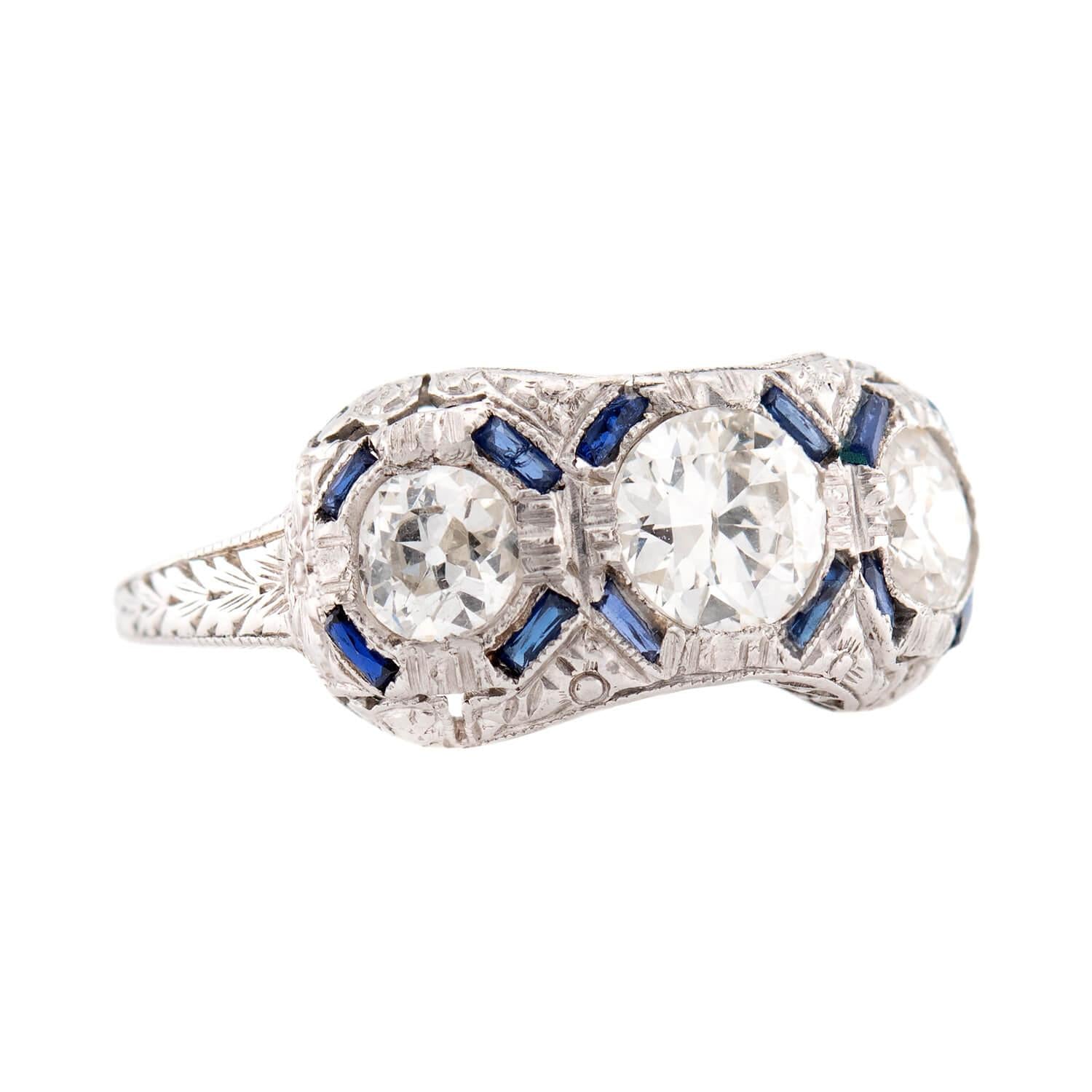 Art Deco Platinum Diamond & Sapphire Ring