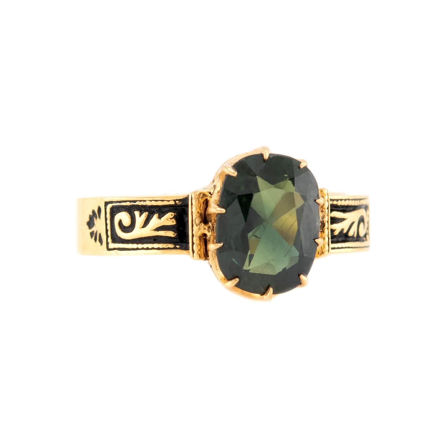 BAUM & OPPENHEIM Victorian 14k Sapphire & Enamel Ring