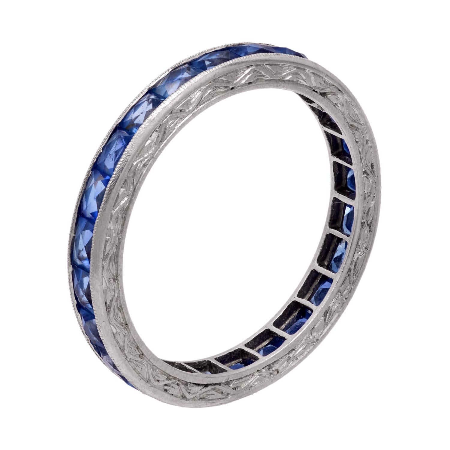 Art Deco Platinum Sapphire Eternity Band