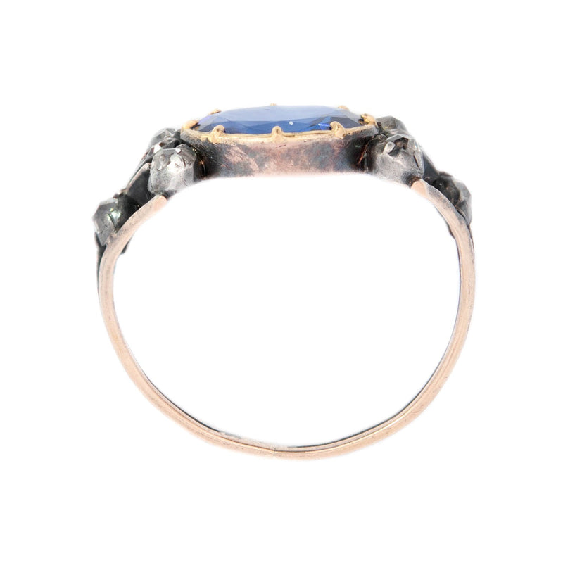 Early Georgian 15k/Sterling Silver GIA Ceylon Sapphire & Peruzzi Diamond Engagement Ring