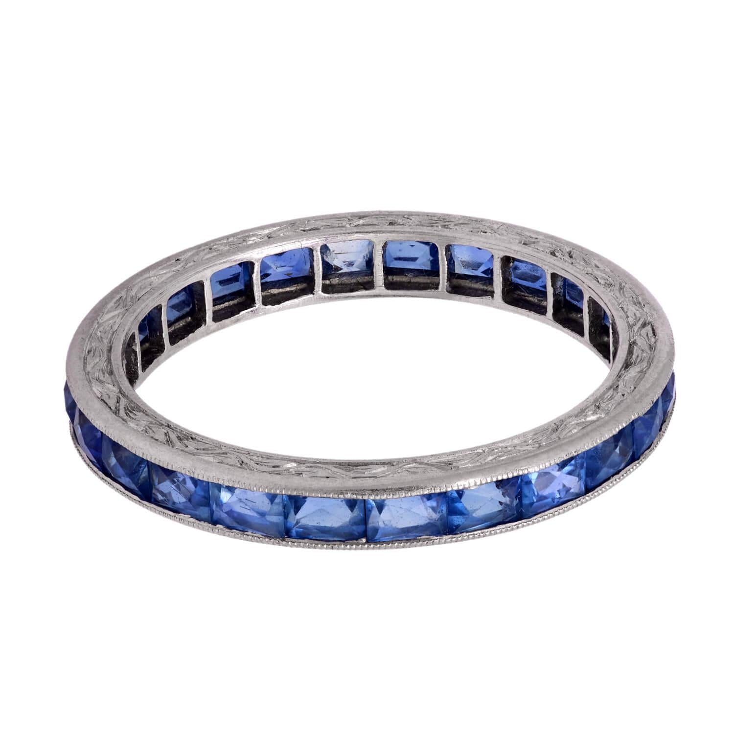 Art Deco Platinum Sapphire Eternity Band