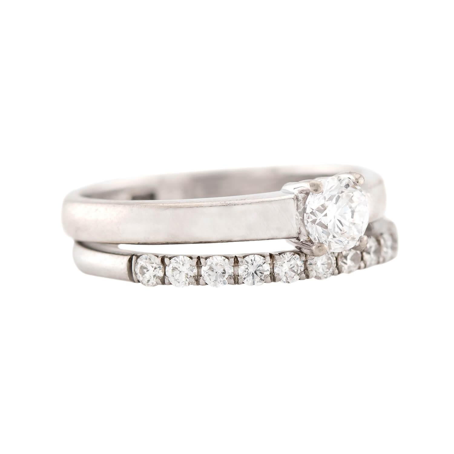 Estate 18k Diamond Engagement Ring & Wedding Band Set .34ct