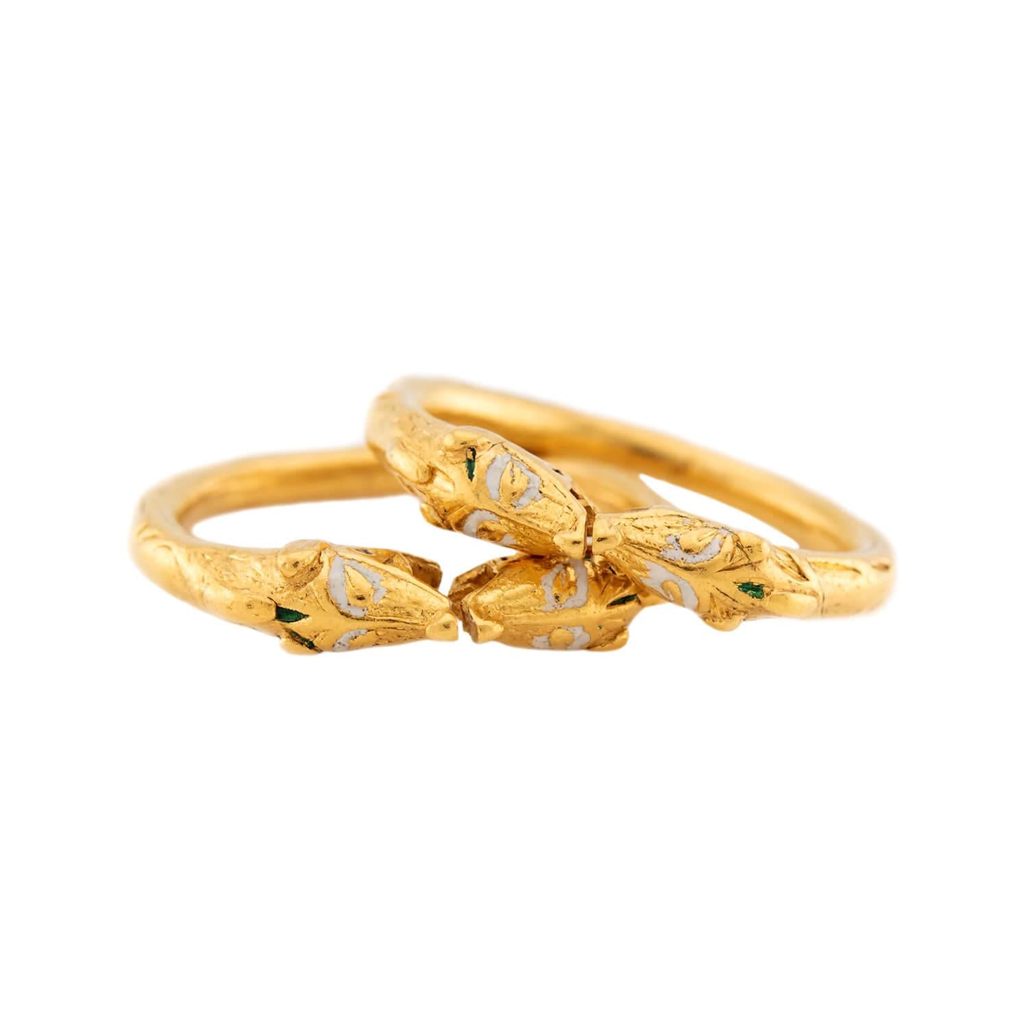 Victorian 24k Renaissance Revival Enamel Figural Ring Set